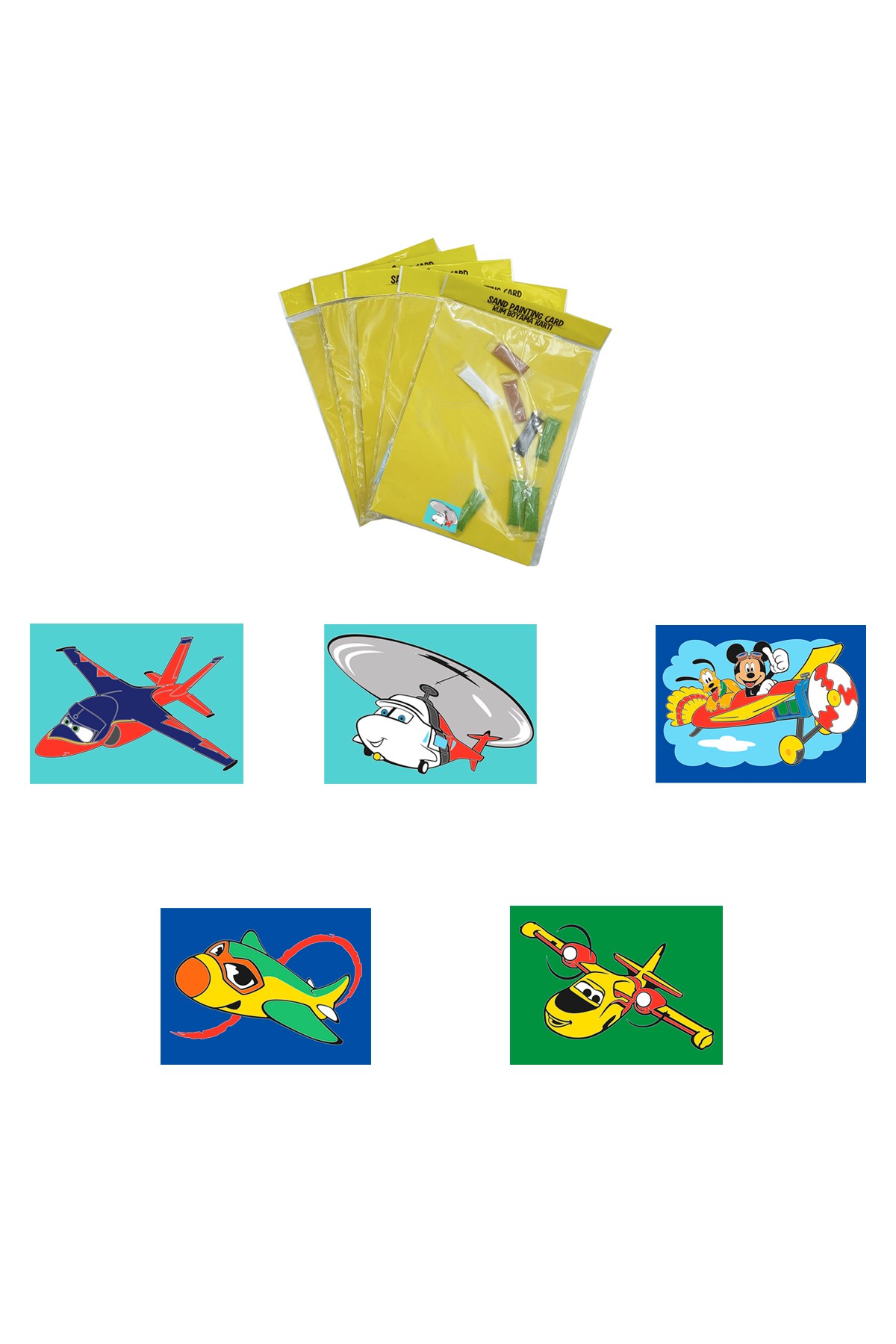 "Air Vehicles, 5-Piece Large A4, Boy-Girl Children's Sand Painting Card Set - Red Castle KB-RC-050"