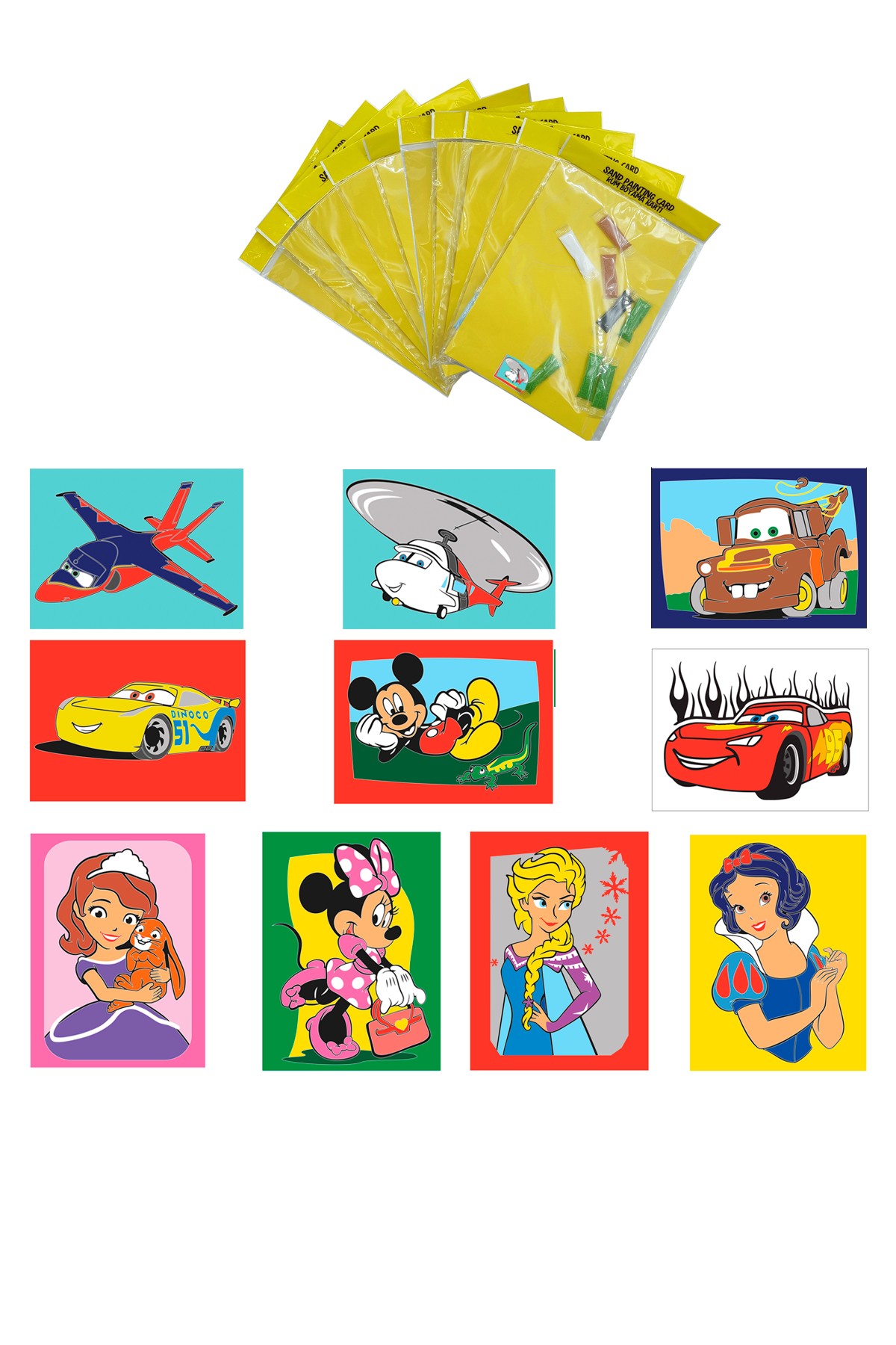 Disney Karma, 10 Pieces Large Size A4, Girls-Boys Sand Painting Card Set - Red Castle KB-D-101
