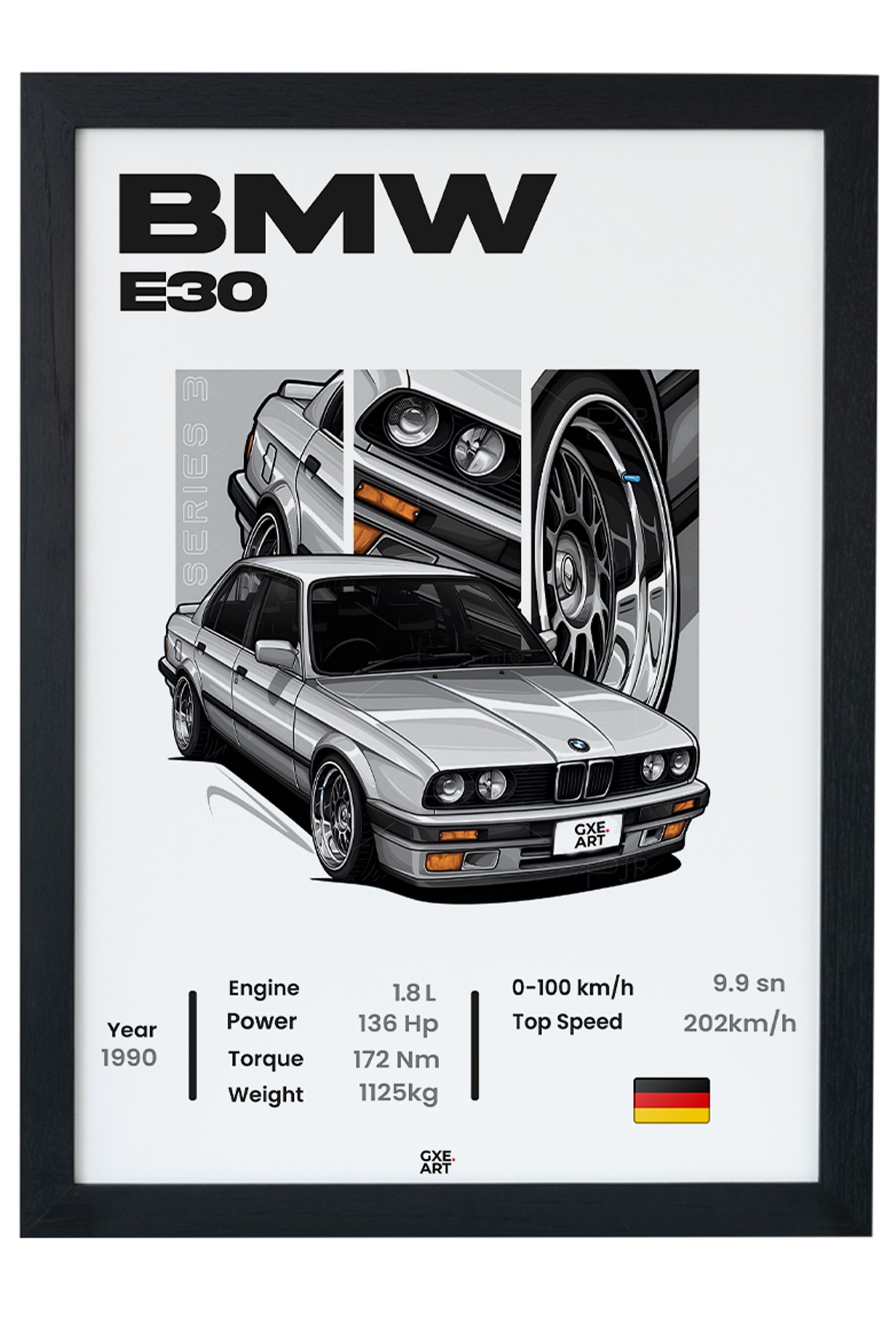 Bmw 3 Series E30 Tasarım Çerçevesiz Poster main variant image