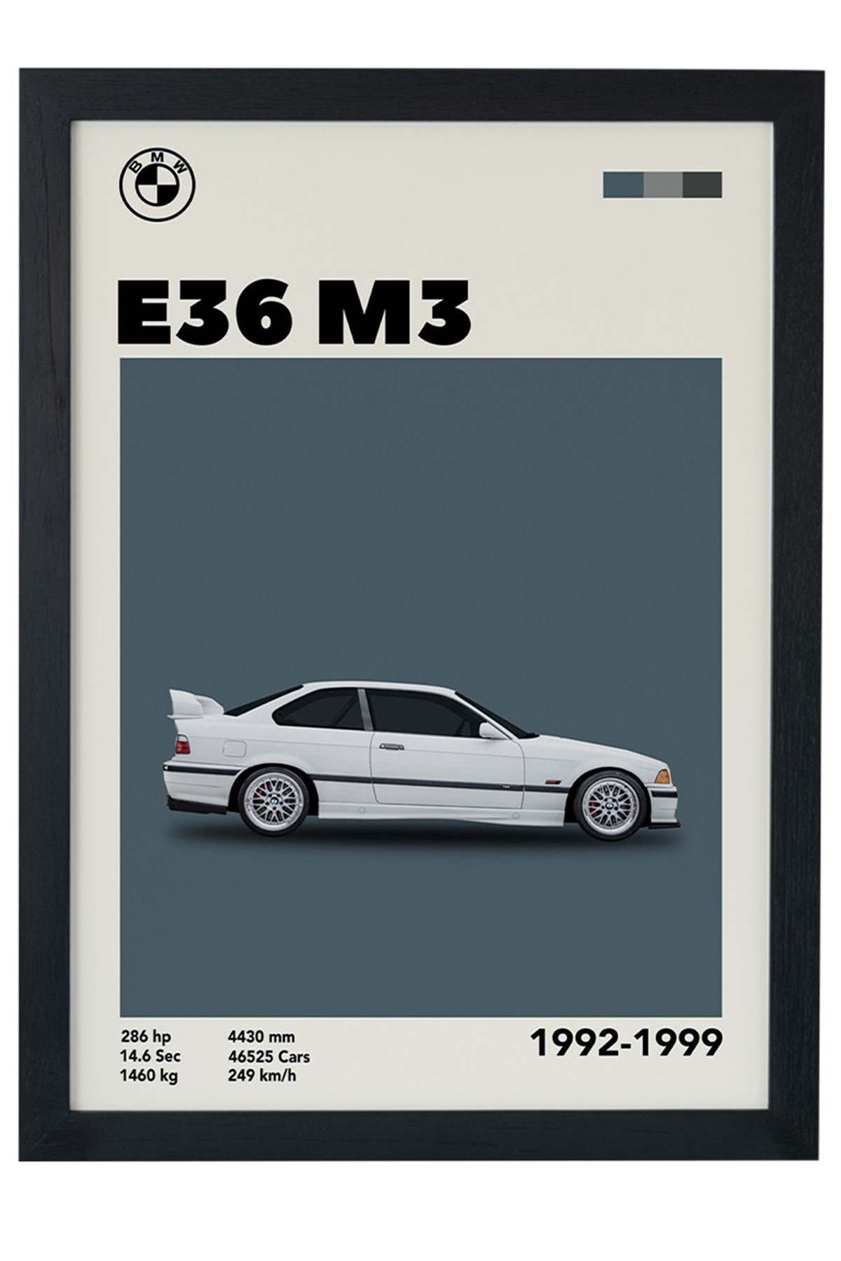 E36 M3 Car Serie Özel Tasarım Çerçevesiz Poster main variant image