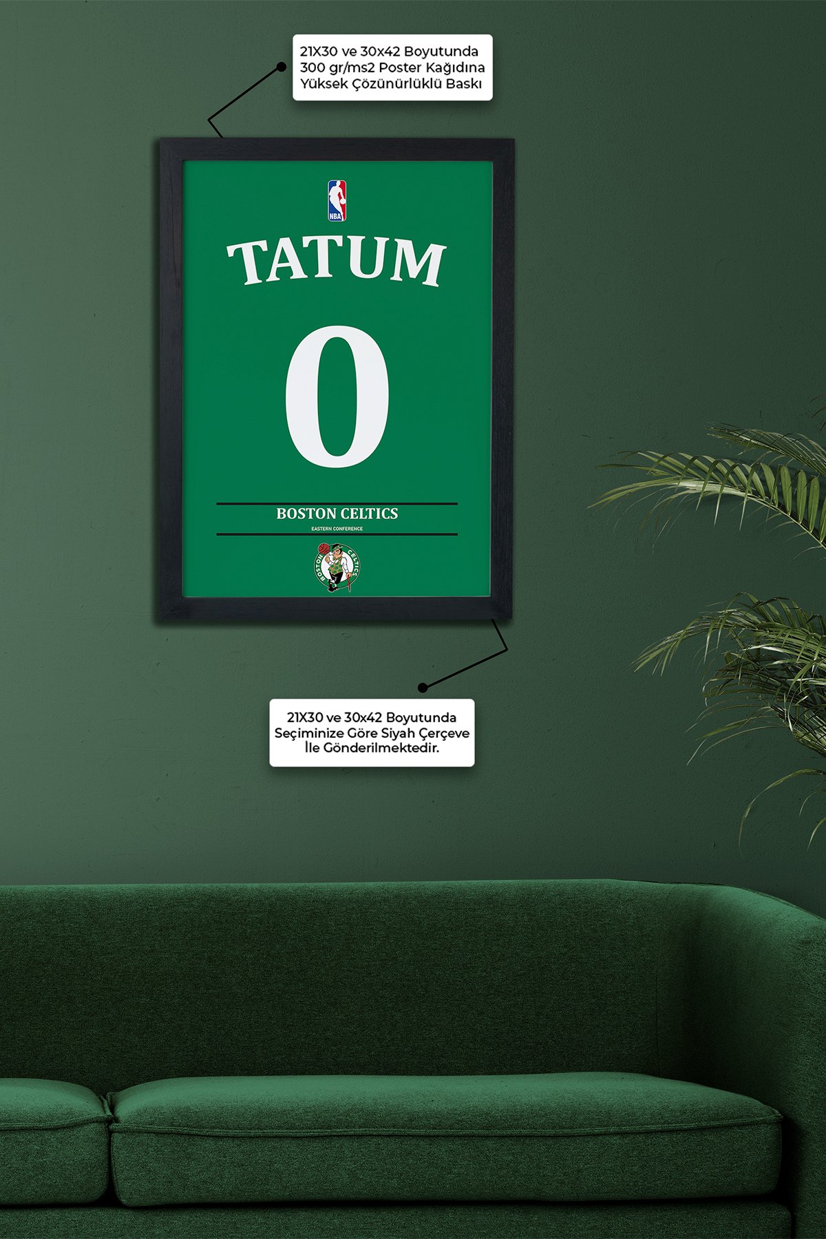 Jayson Tatum Tasarımlı Siyah Çerçeveli Tablo Poster