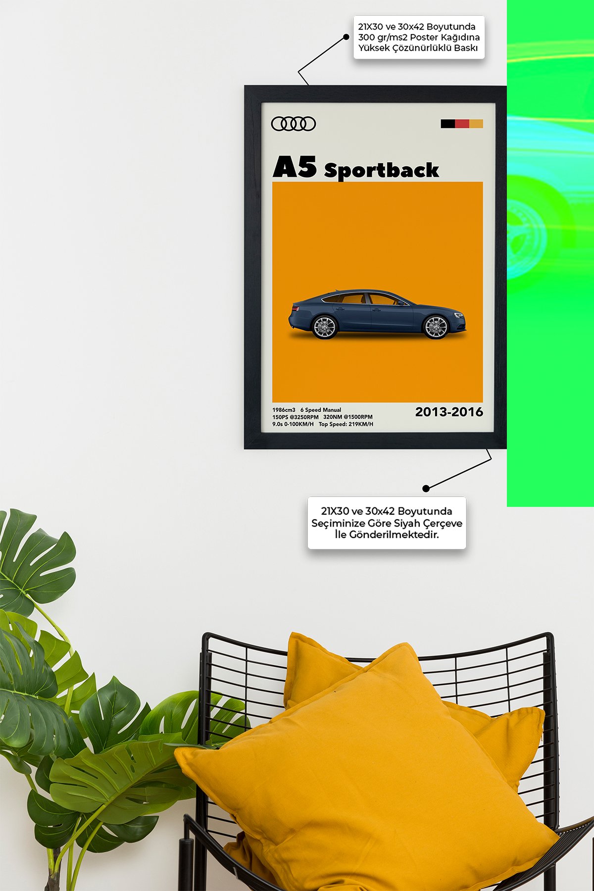 Audi A5 Sportpack 2013-2016 Özel Tasarım Siyah Çerçeveli Tablo Poster