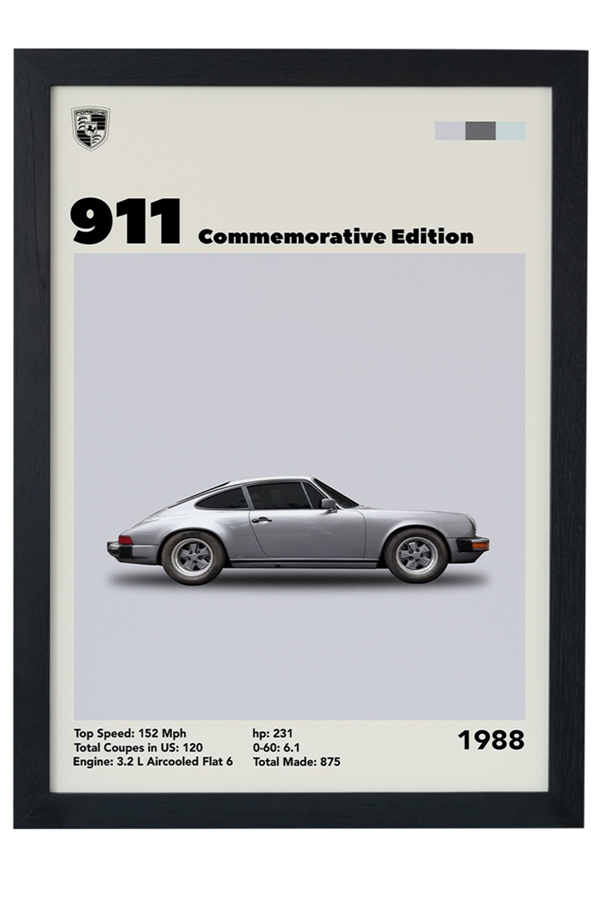 Porsche 911 Commemorative Edition 1988 Siyah Çerçeveli Tablo Poster main variant image