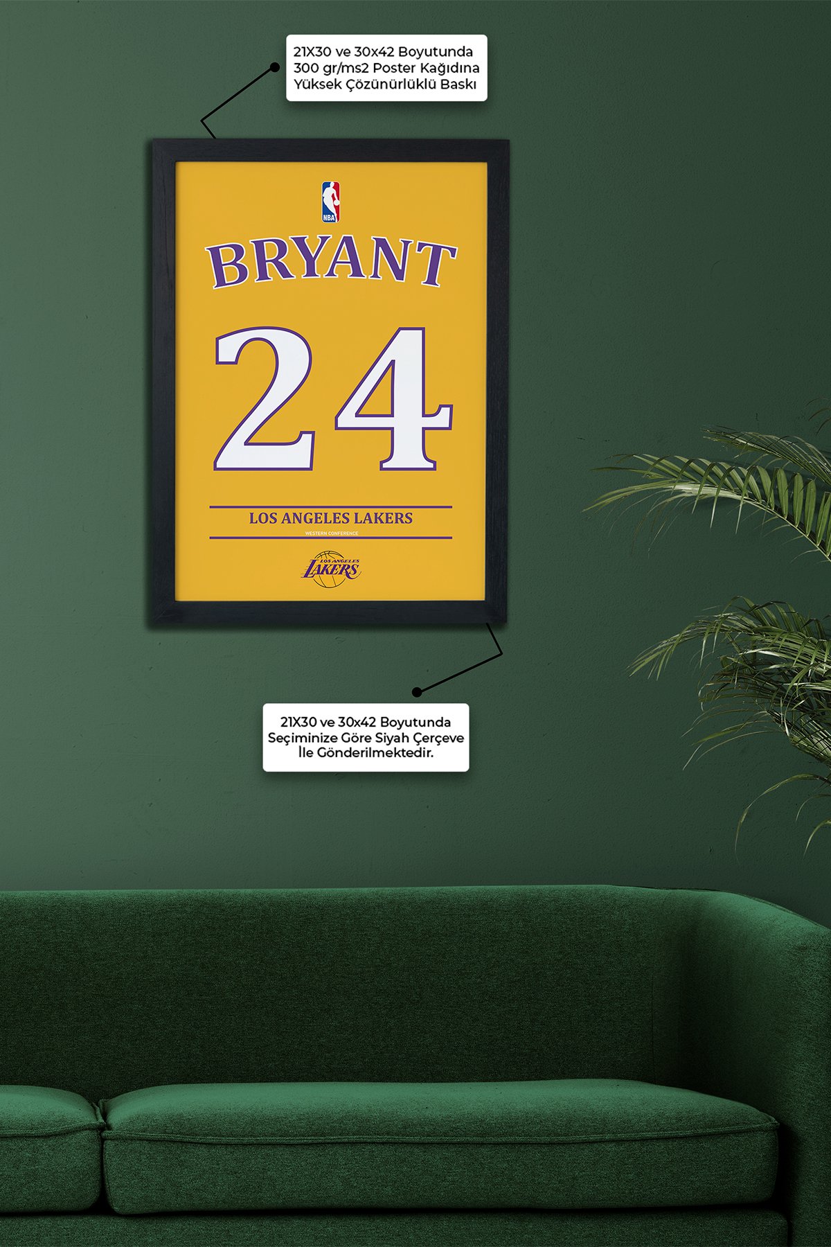 Kobe Bryant Tasarımlı Siyah Çerçeveli Tablo Poster