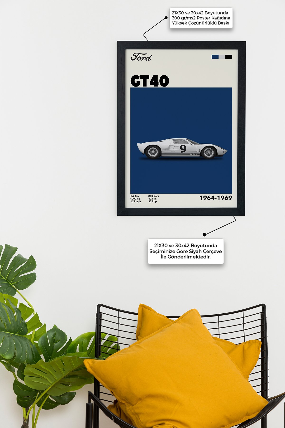 Ford GT40 1964-1969 Car Serie Özel Tasarım Siyah Çerçeveli Tablo Poster