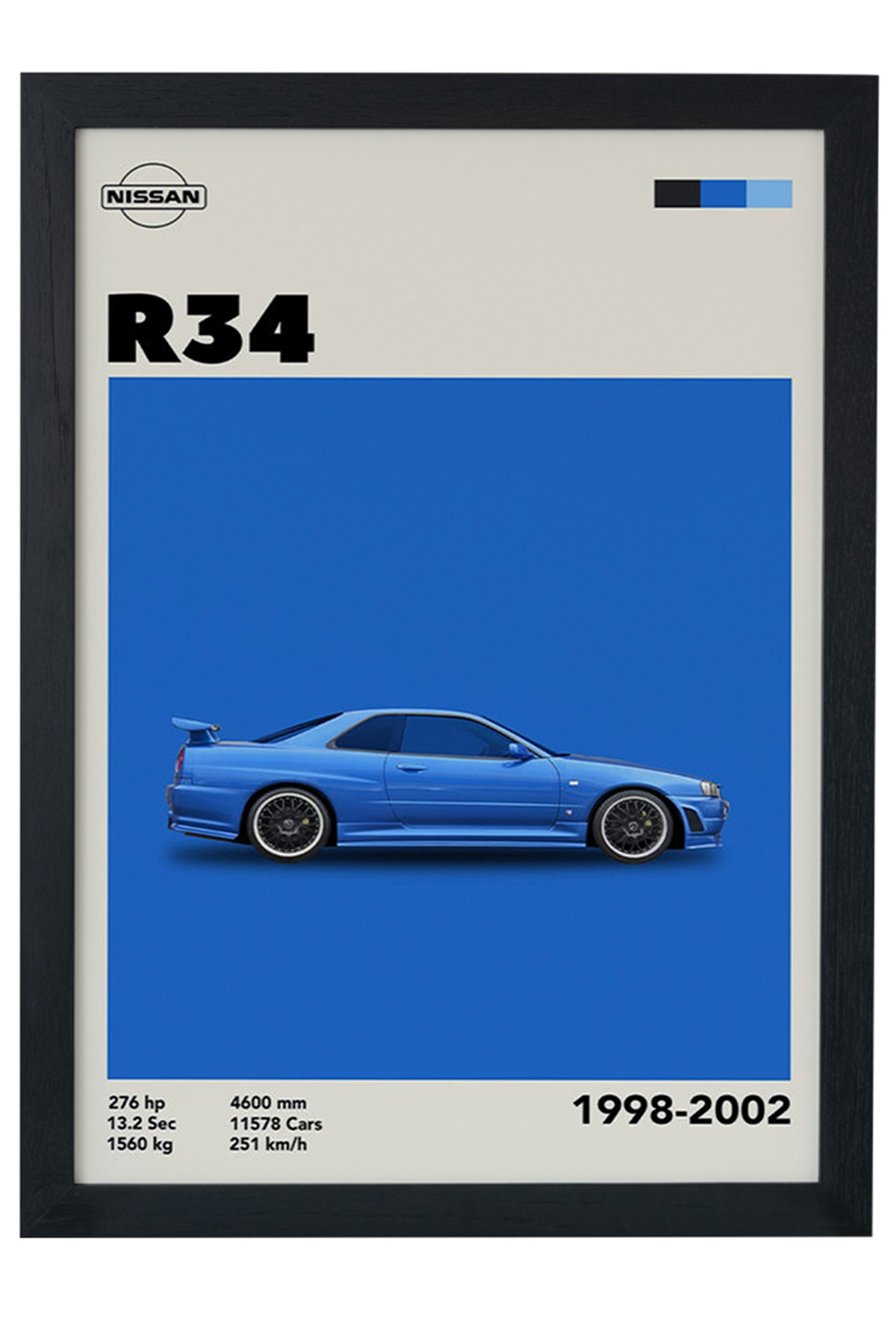 Nissan R34 1998-2002 Car Serie Özel Tasarım Siyah Çerçeveli Tablo Poster main variant image