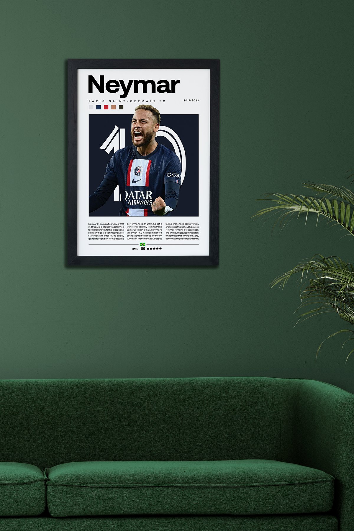 Neymar Paris Saint-Germain FC Siyah Çerçeveli Tablo Poster