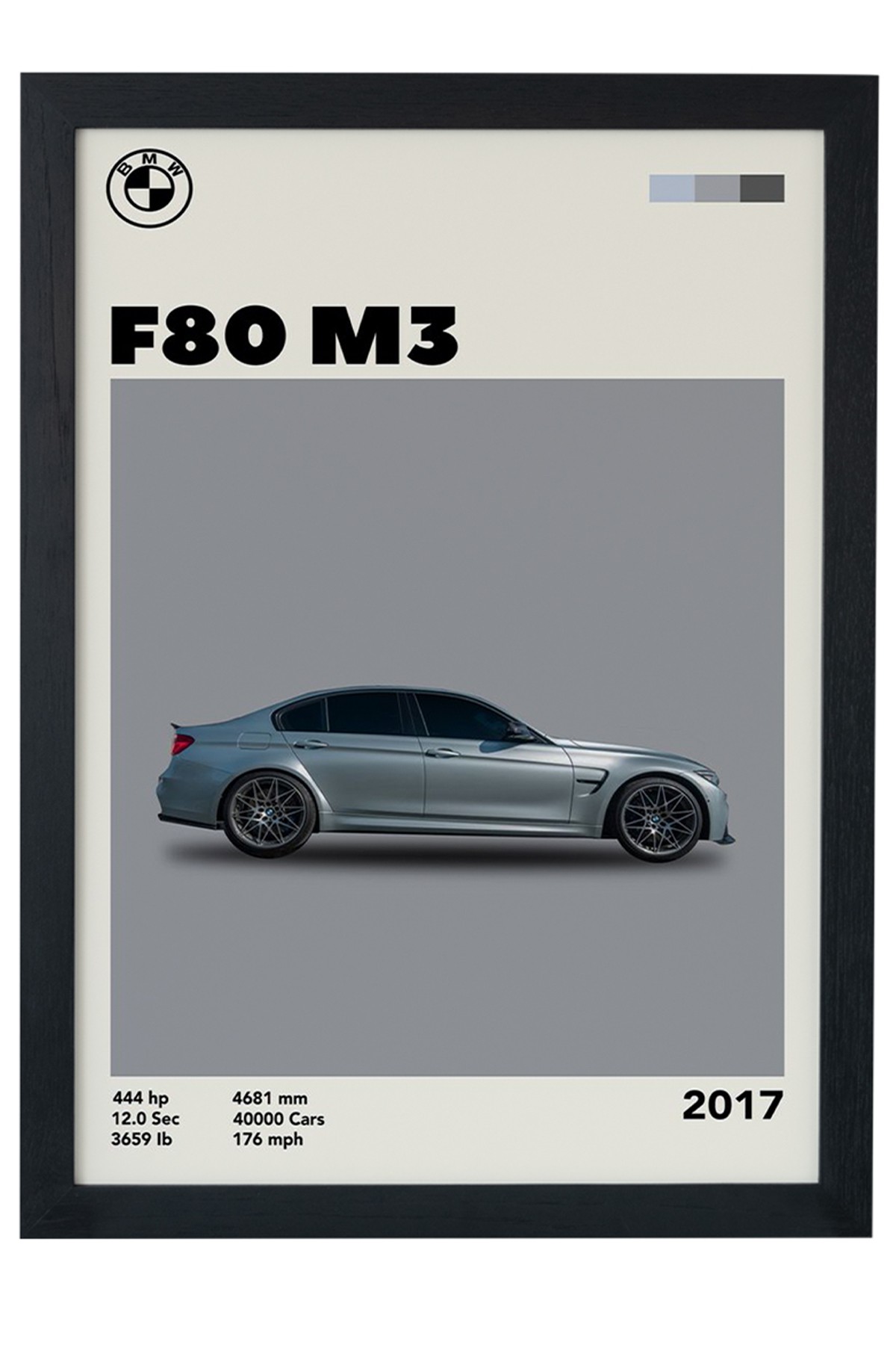 BMW F80 M3 2017 Car Serie Özel Tasarım Çerçevesiz Poster main variant image