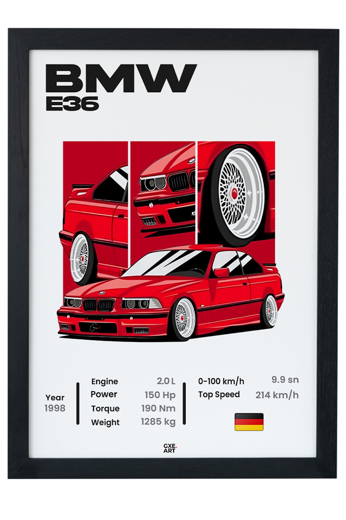 BMW E36 Tasarım Çerçevesiz Poster main variant image