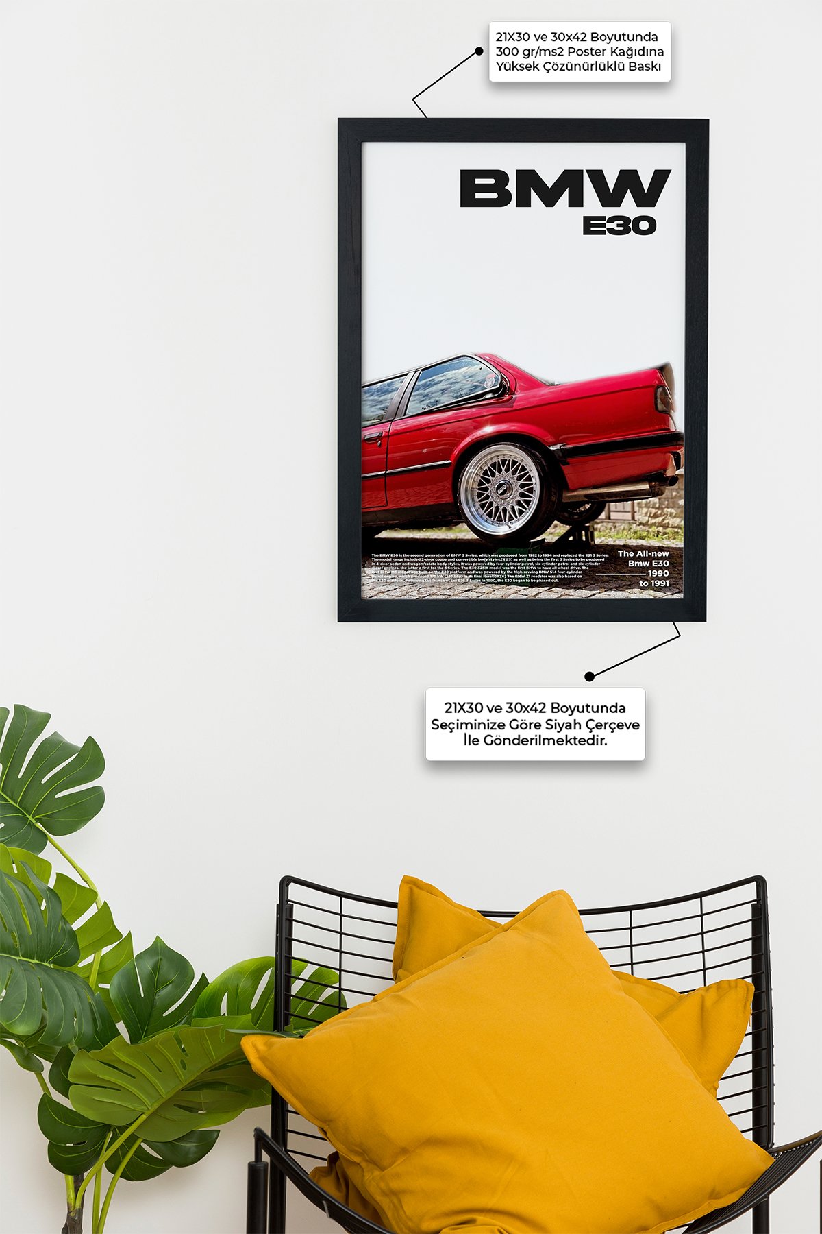 Bmw E30 Tasarım Çerçevesiz Poster