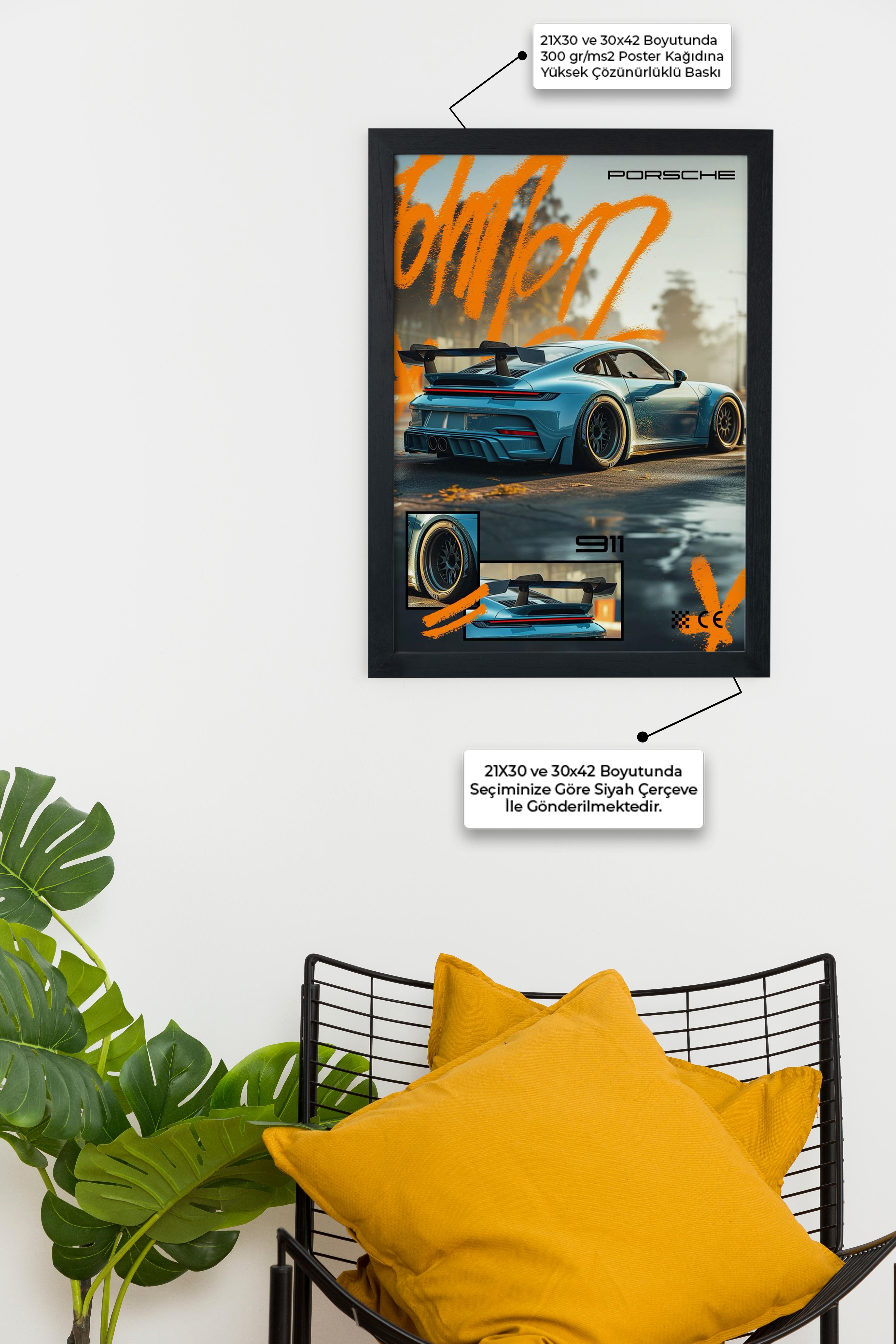 PORSCHE V5 Car Serie Özel Tasarım Siyah Çerçeveli Tabalo Poster