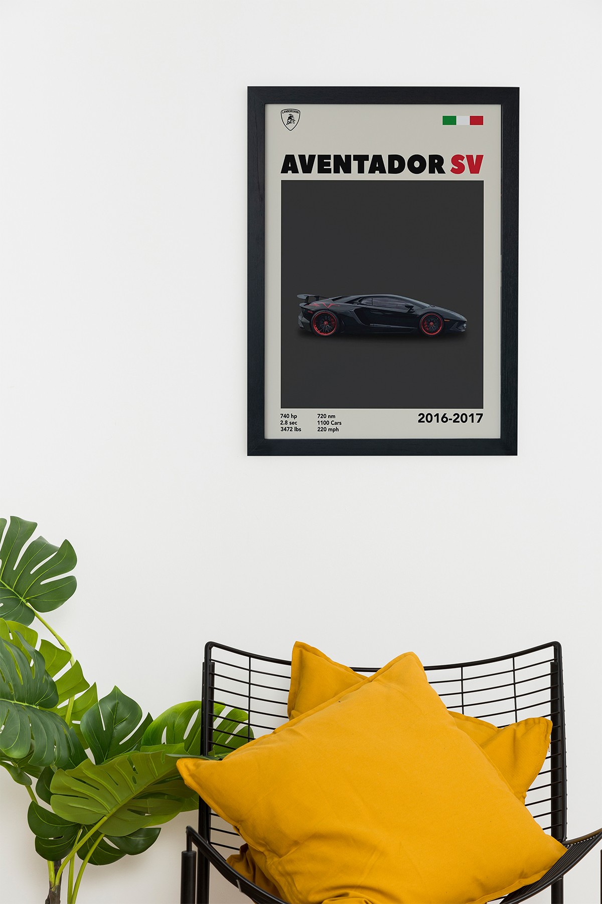 Lamborghini Aventador SV 2016-2017 Car Serie Özel Tasarım Siyah Çerçeveli Tablo Poster