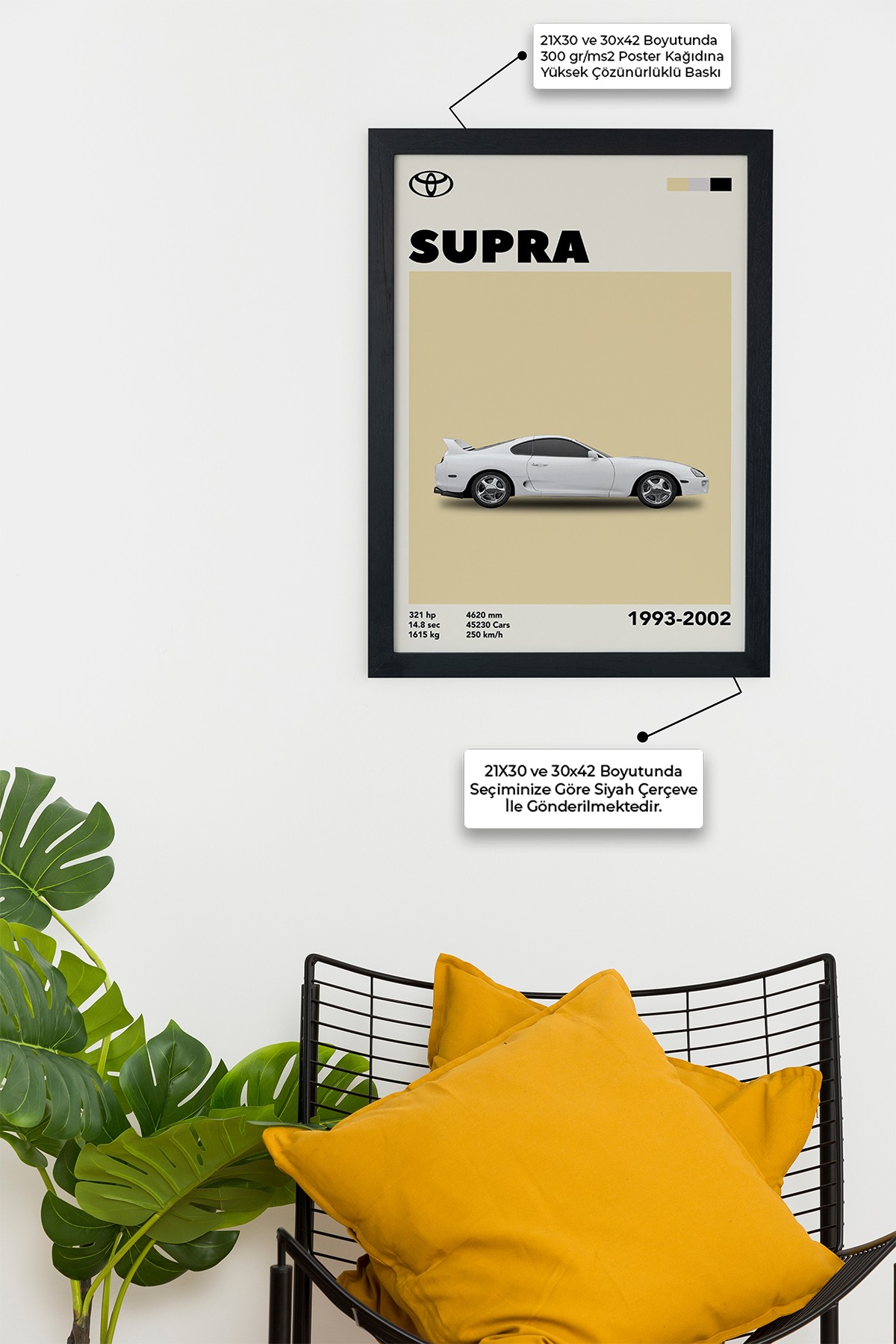 Toyota Supra 1993-2002 Car Serie Özel Tasarım Siyah Çerçeveli Tablo Poster