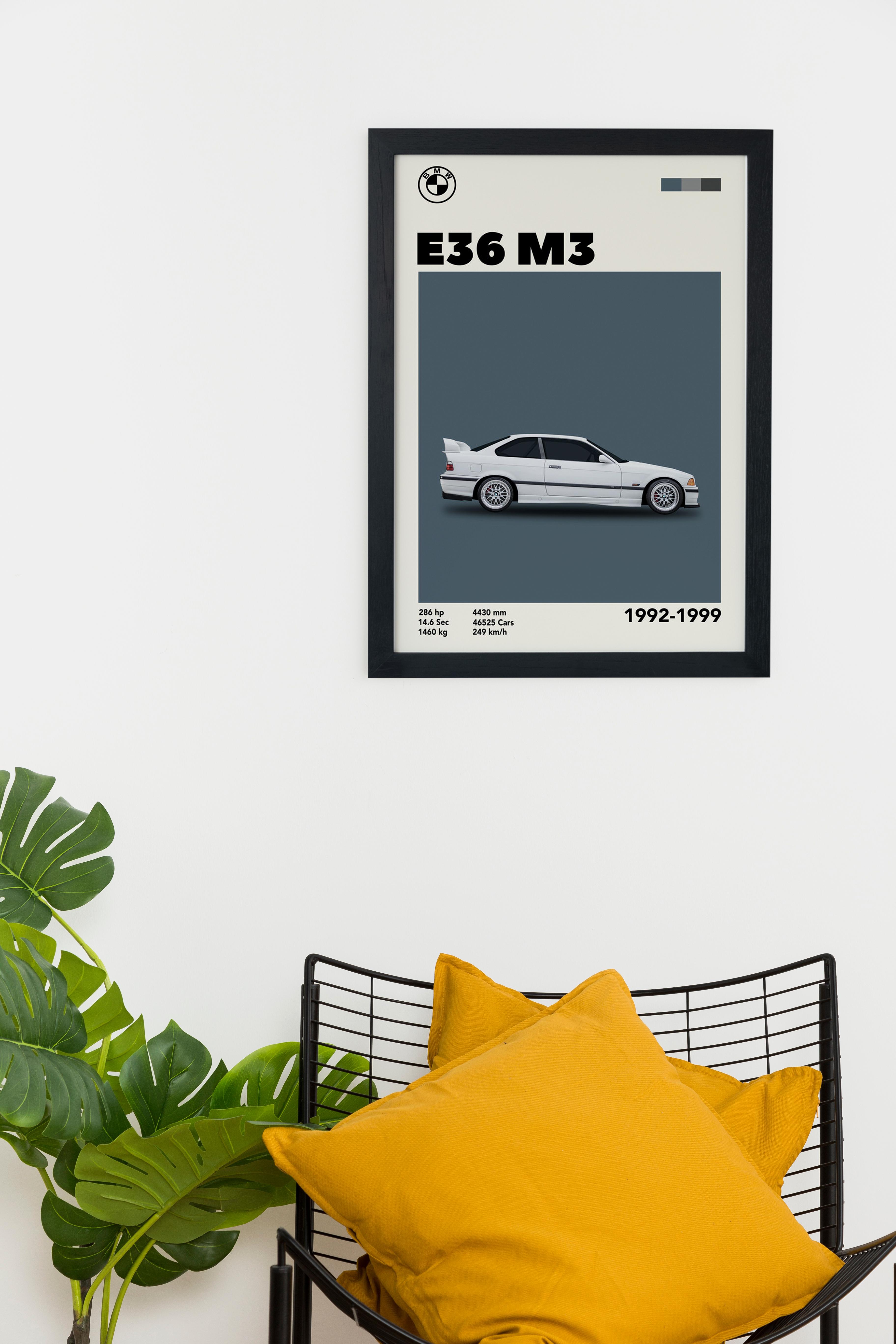 E36 M3 Car Serie Özel Tasarım Çerçevesiz Poster