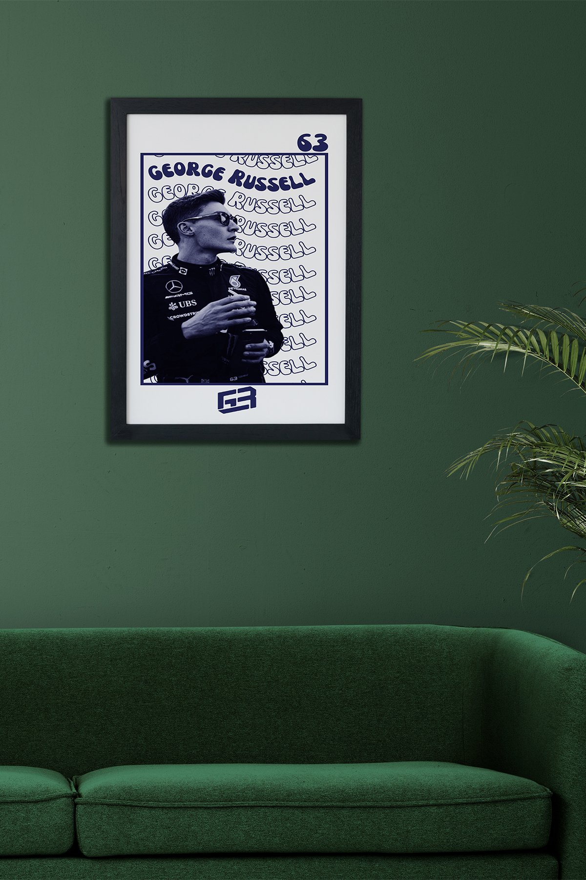 George Russell F1 Pilotu Siyah Çerçeveli Poster Tablo