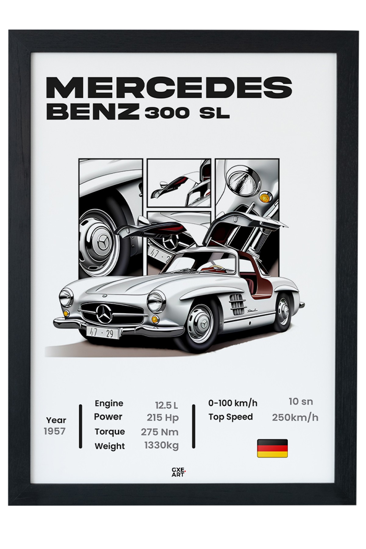 Mercedes Benz 300 SL Siyah Çerçeveli Tablo Poster main variant image