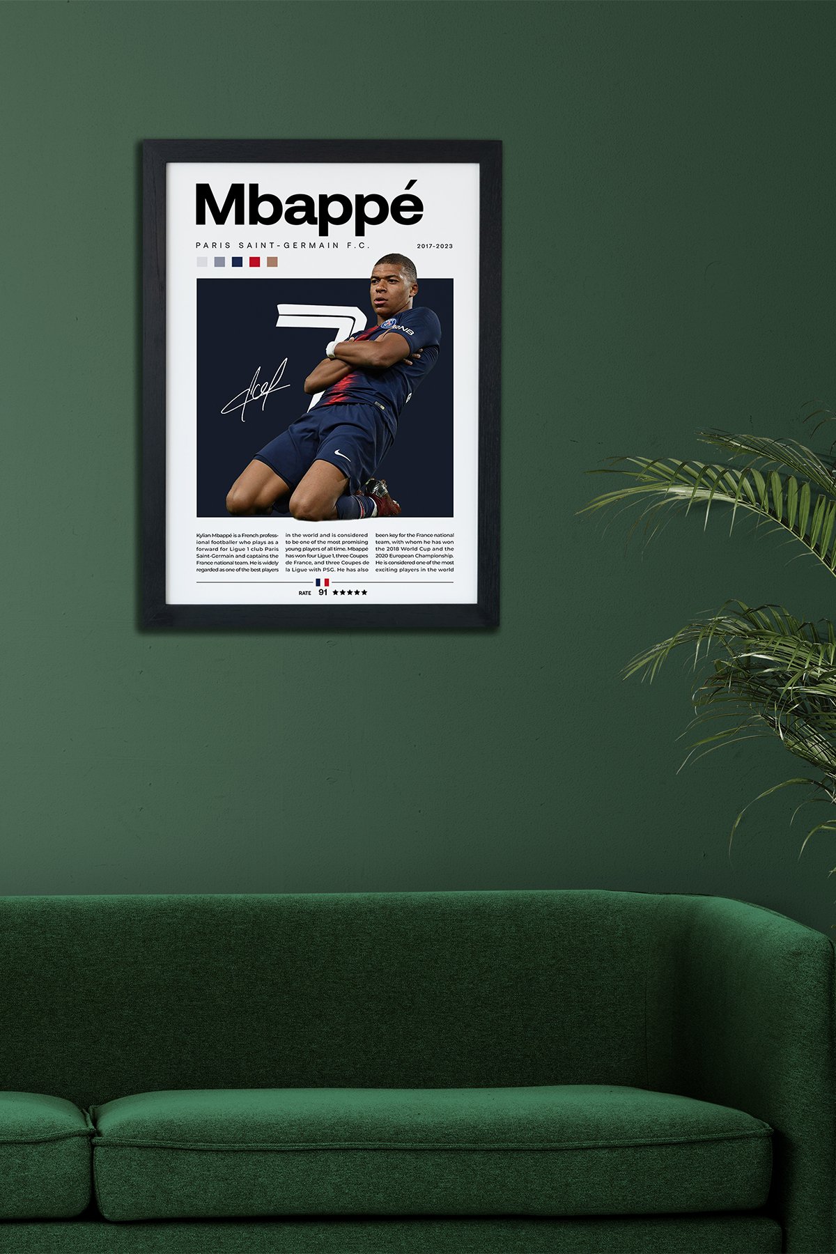 Kylian Mbappé Paris Saint Germain FC Siyah Çerçeveli Poster Tablo