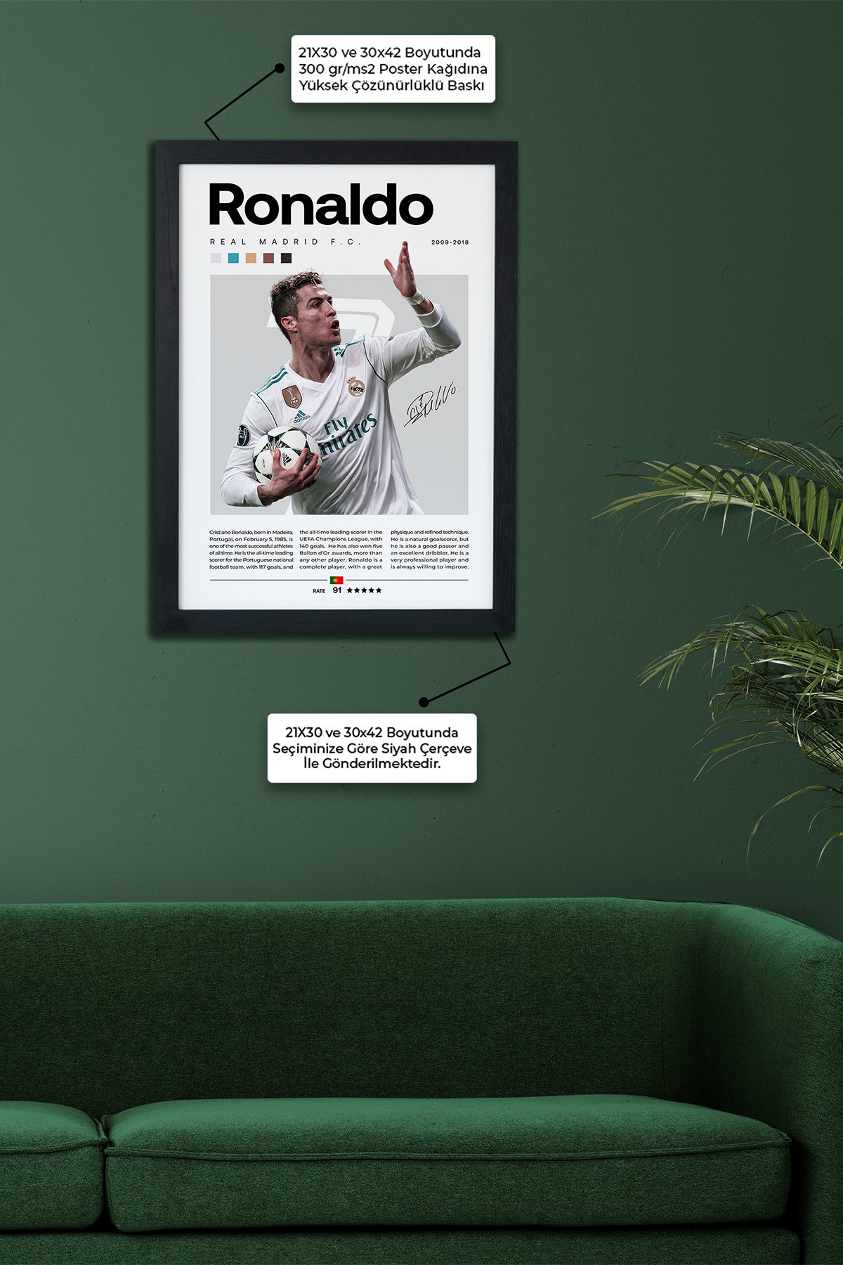 Cristiano Ronaldo Real Madrid FC Siyah Çerçeveli Tablo Poster