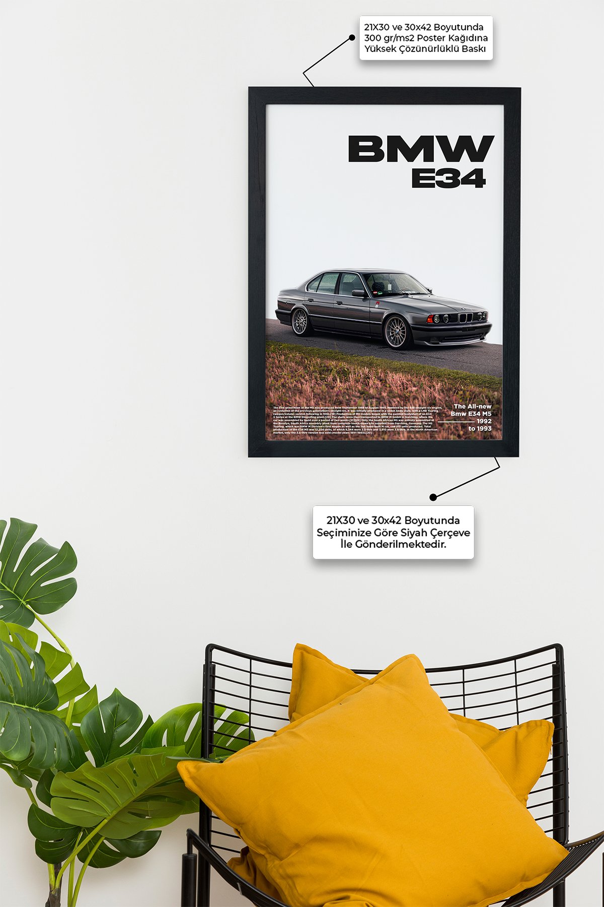 Bmw E34 M5 Tasarım Çerçevesiz Poster