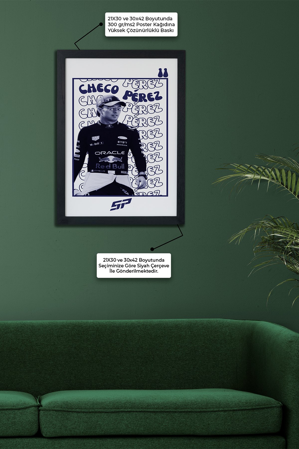 Checo Perez F1 Pilotu Siyah Çerçeveli Poster Tablo