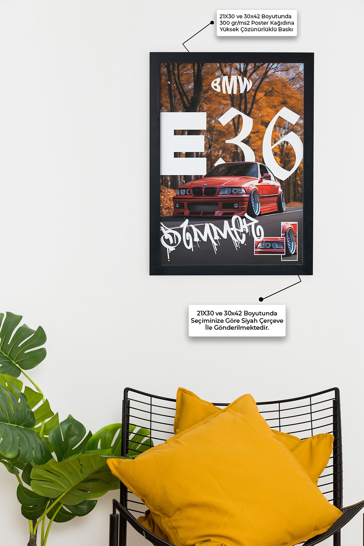 Bmw 3 Series E36 Tasarım Çerçevesiz Poster