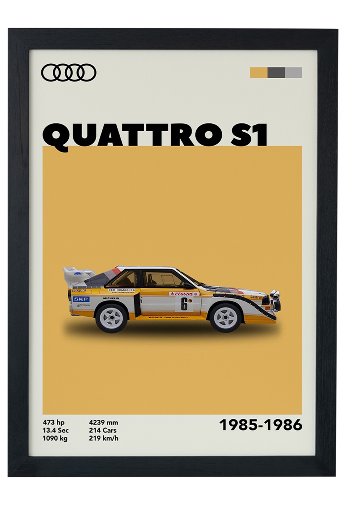 Audi Quattro S1 1985-1986 Özel Tasarım Siyah Çerçeveli Tablo Poster main variant image