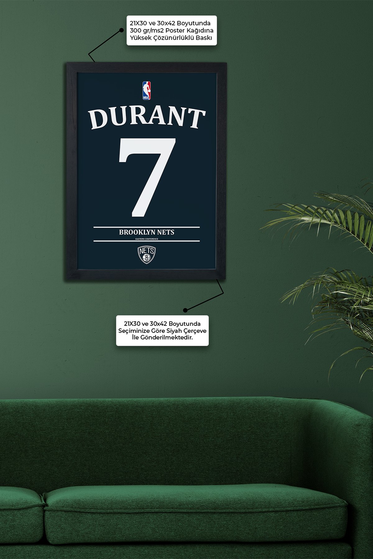 Kevin Durant Tasarımlı Siyah Çerçeveli Tablo Poster