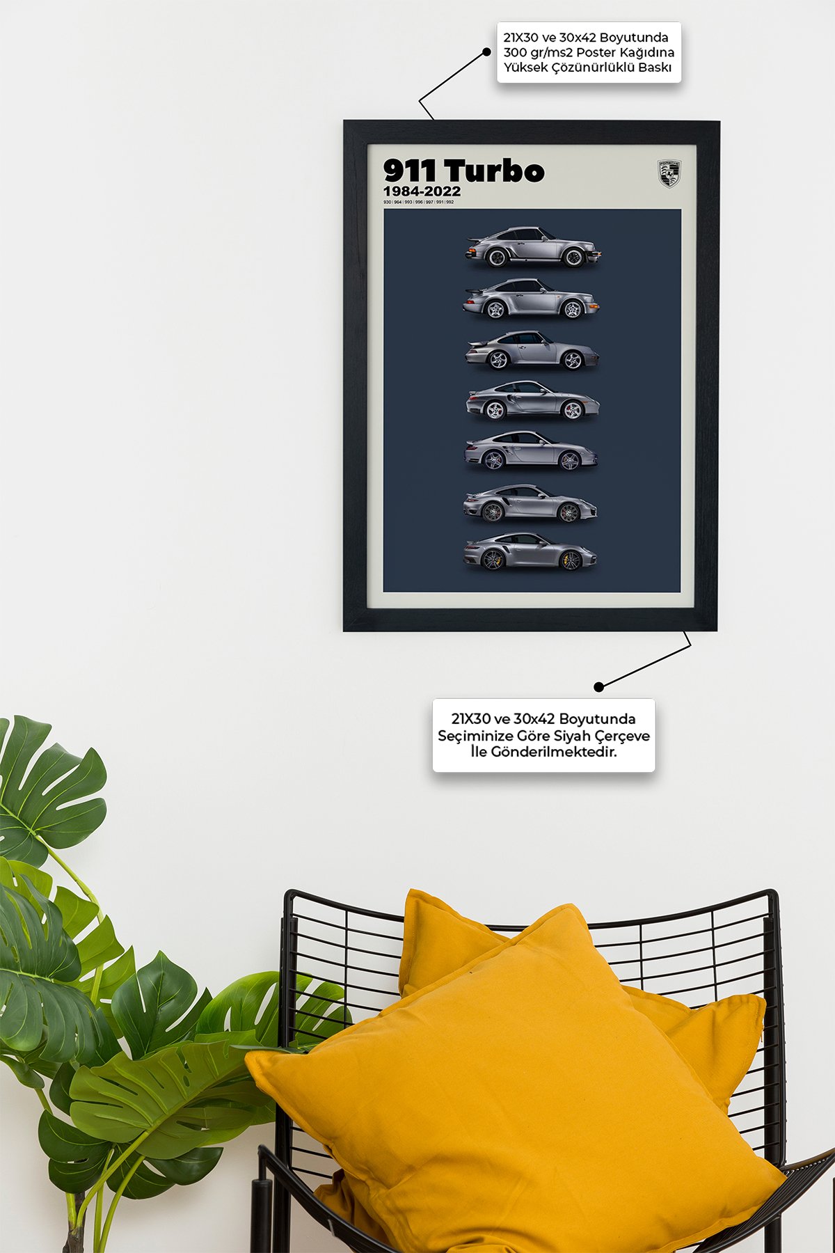 Porsche 911 Turbo 1984-2022 Siyah Çerçeveli Tablo Siyah Çerçeveli Tablo Poster