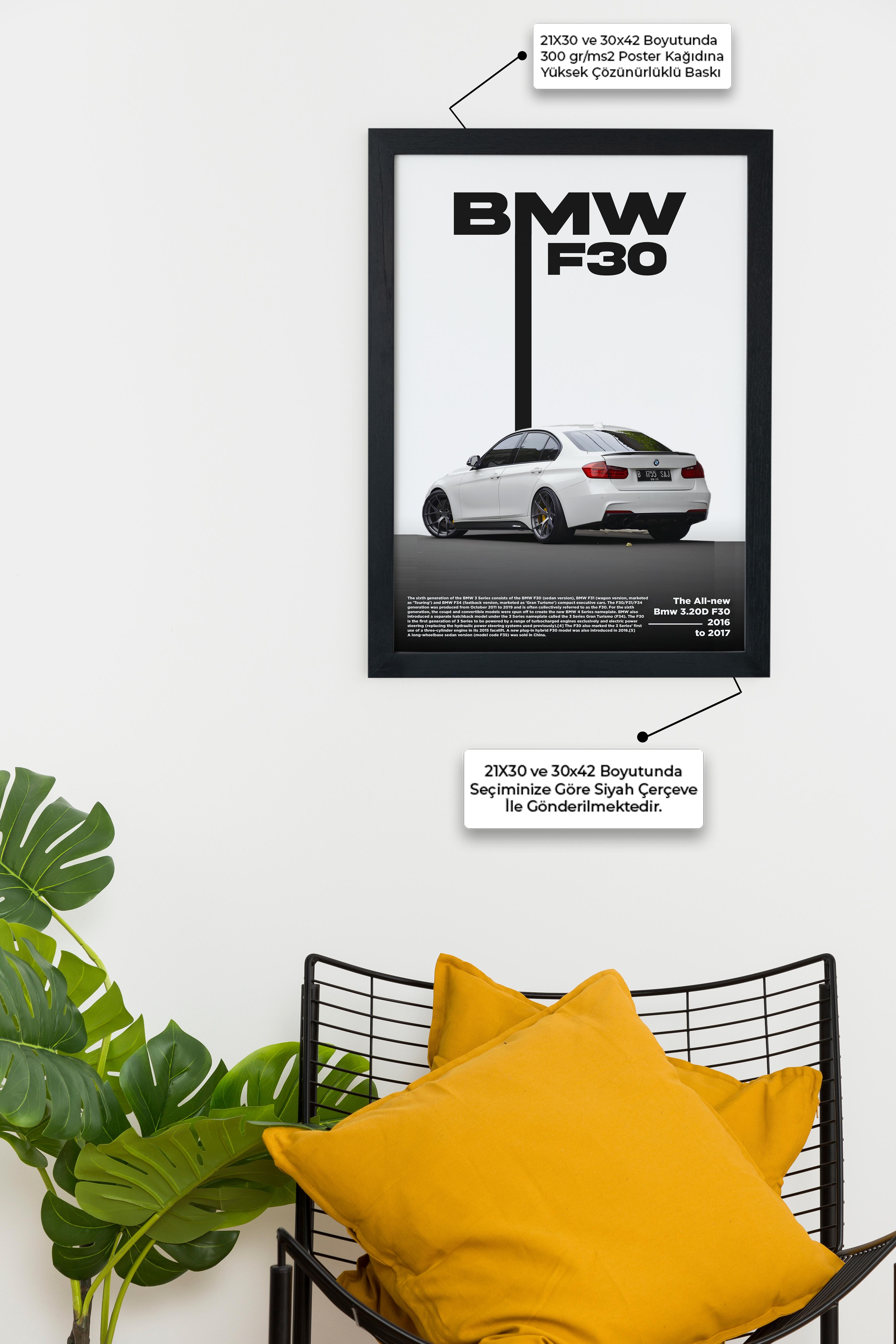 Bmw 3.20D F30 V2 Tasarım Çerçevesiz Poster