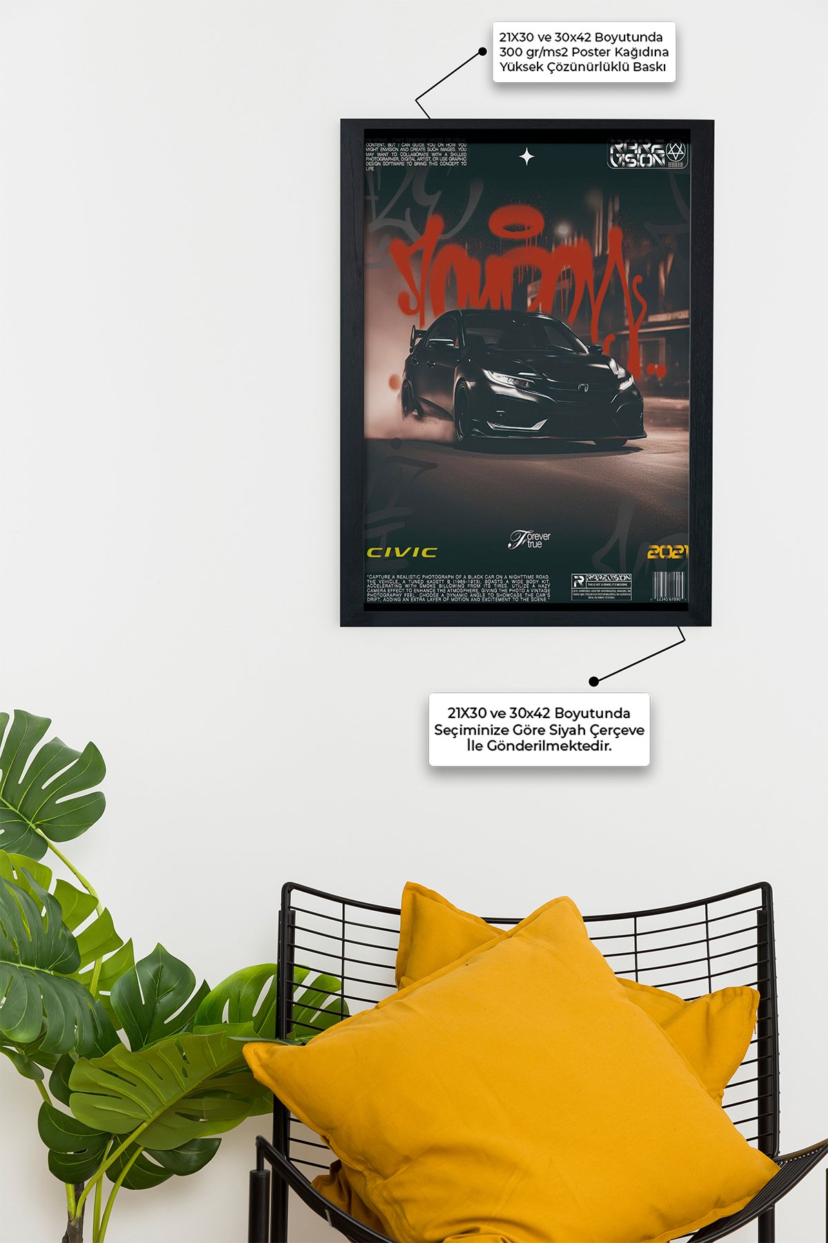 Honda Cıvıc TYPE-R V2 Siyah Çerçeveli Tablo Poster