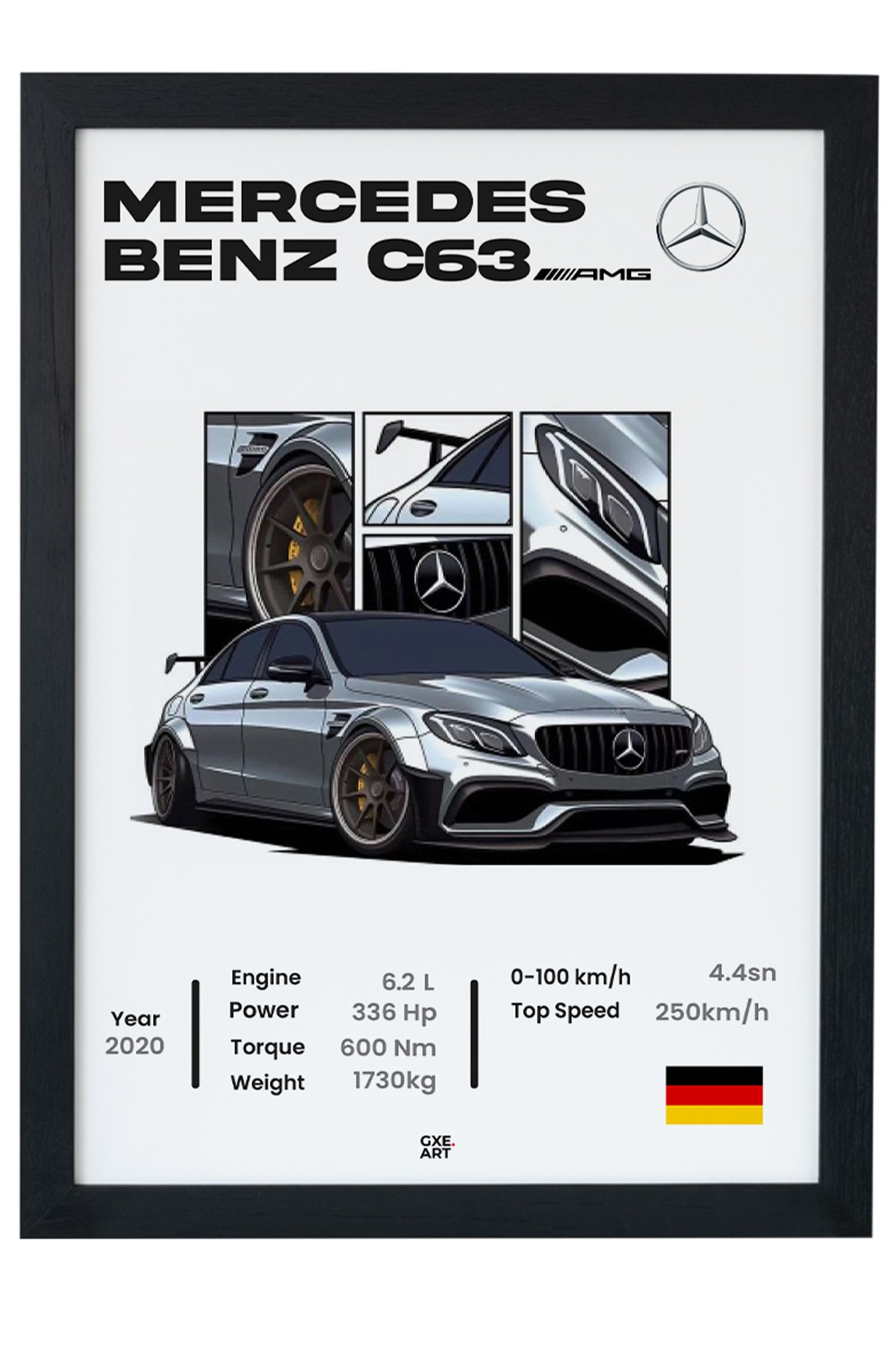 Mercedes Benz C63 Amg 2020 Model Siyah Çerçeveli Tablo Poster main variant image