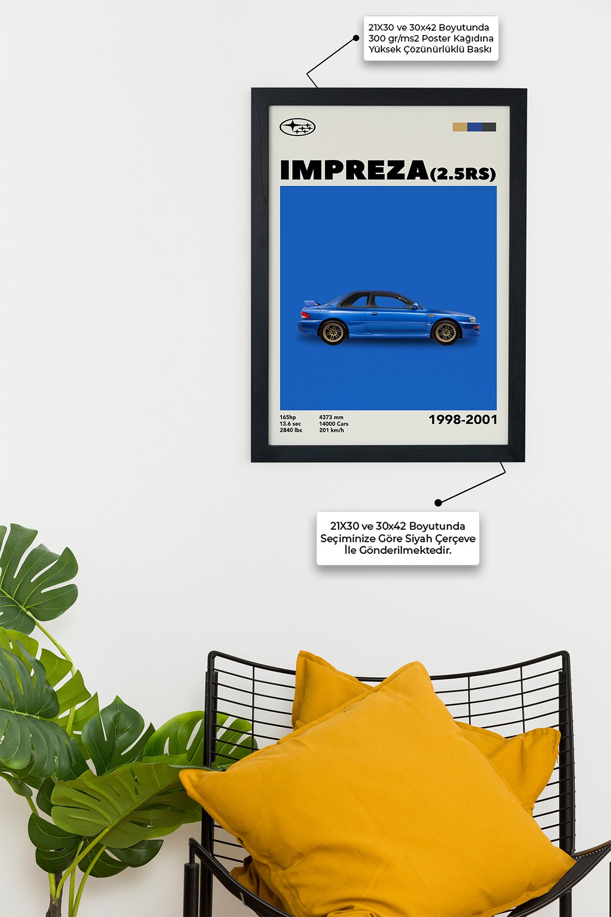 Subaru Impreza (2.5RS) 1998-2001 Car Serie Özel Tasarım Siyah Çerçeveli Tablo Poster