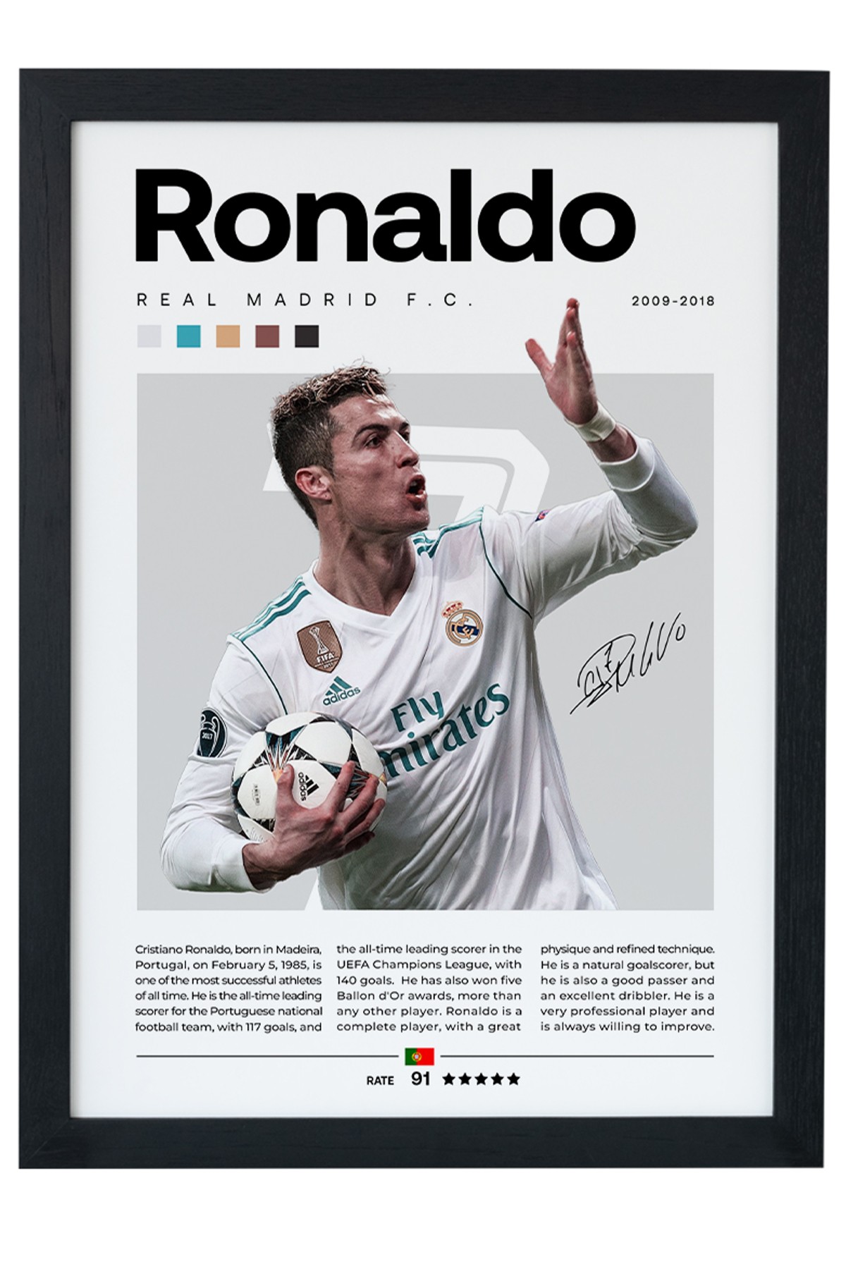 Cristiano Ronaldo Real Madrid FC Siyah Çerçeveli Tablo Poster main variant image