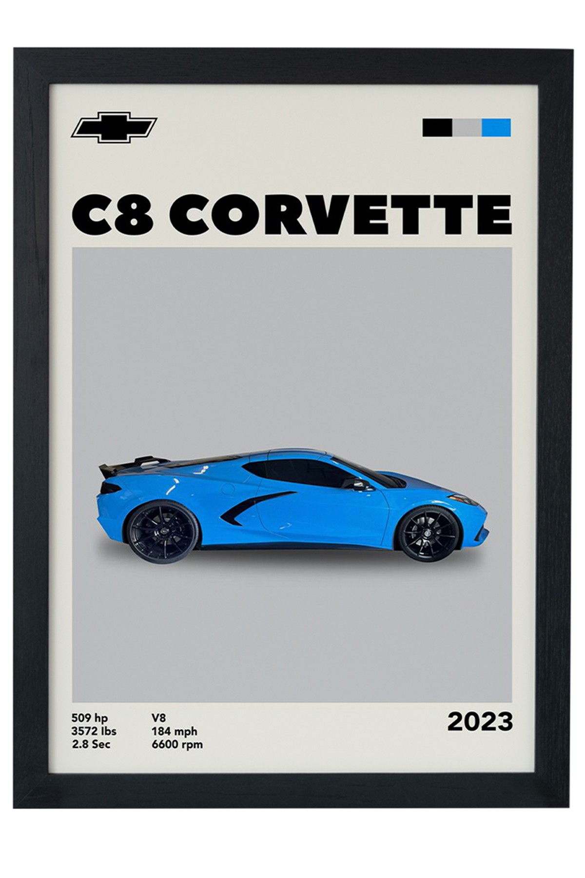 Chevrolet Corvette C8 2023 Car Serie Özel Tasarım Çerçevesiz Poster main variant image