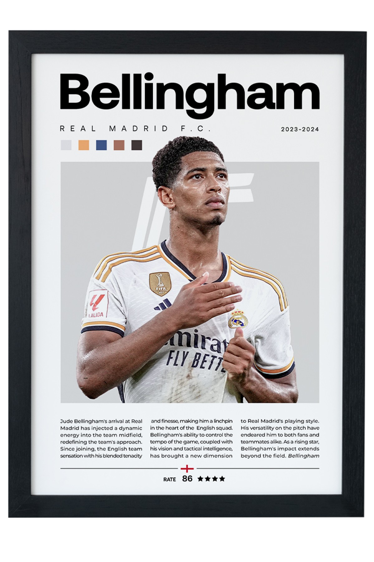 Jude Bellingham Real Madrid FC Siyah Çerçeveli Poster Tablo main variant image