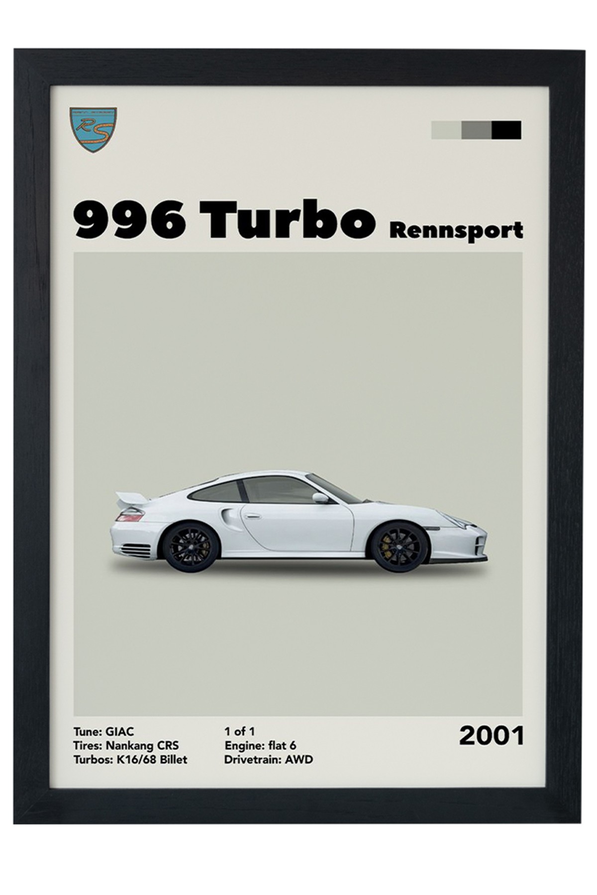 Porsche 996 Turbo Rennsport 2001 Car Serie Özel Tasarım Siyah Çerçeveli Tablo Poster main variant image