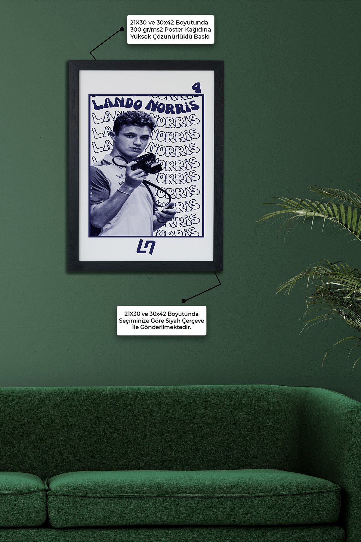 Lando Norris F1 Pilotu Siyah Çerçeveli Poster Tablo