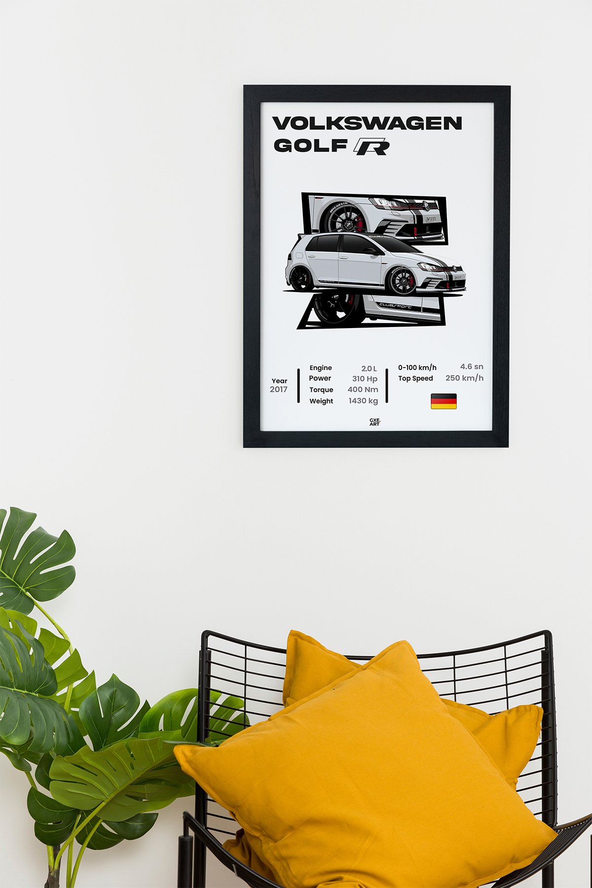 Volkswagen Golf R Siyah Çerçeveli Tablo Poster