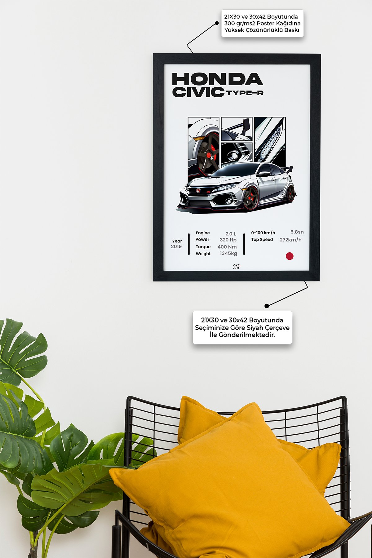 Honda Cıvıc TYPE-R Siyah Çerçeveli Tablo Poster