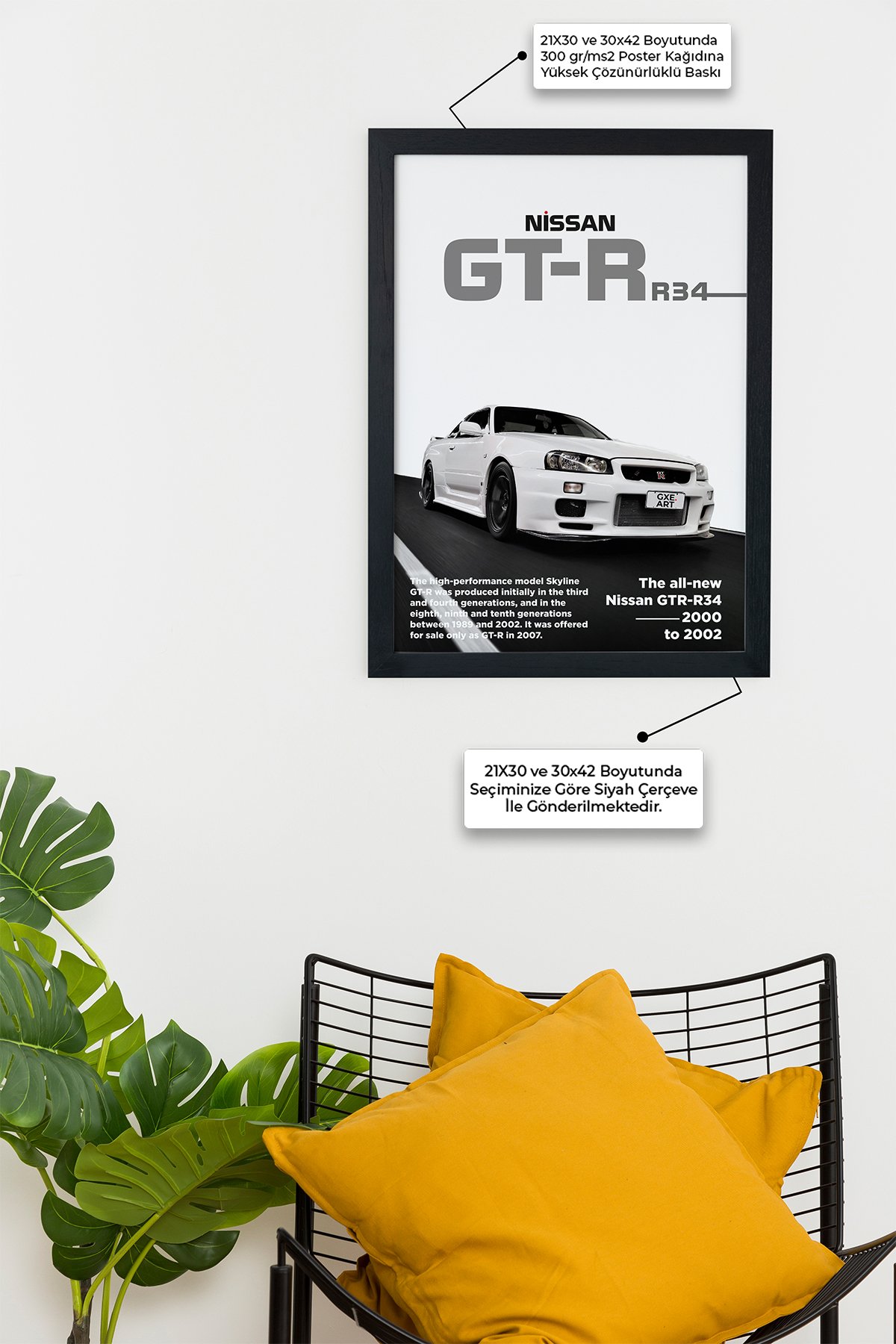 Nissan Gtr R34 Siyah Çerçeveli Tablo Poster