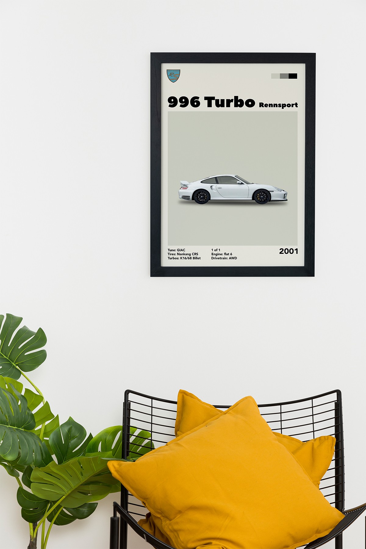 Porsche 996 Turbo Rennsport 2001 Car Serie Özel Tasarım Siyah Çerçeveli Tablo Poster