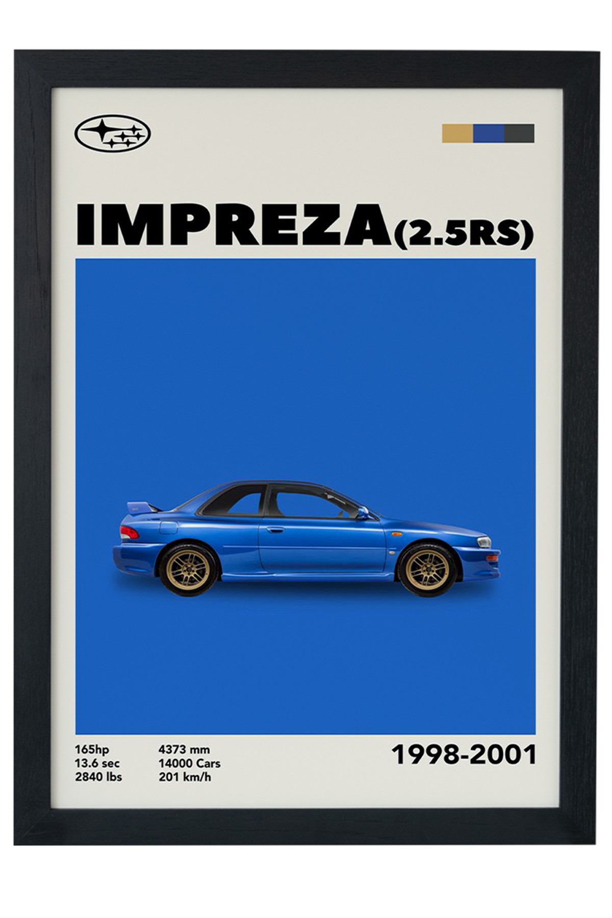 Subaru Impreza (2.5RS) 1998-2001 Car Serie Özel Tasarım Siyah Çerçeveli Tablo Poster main variant image