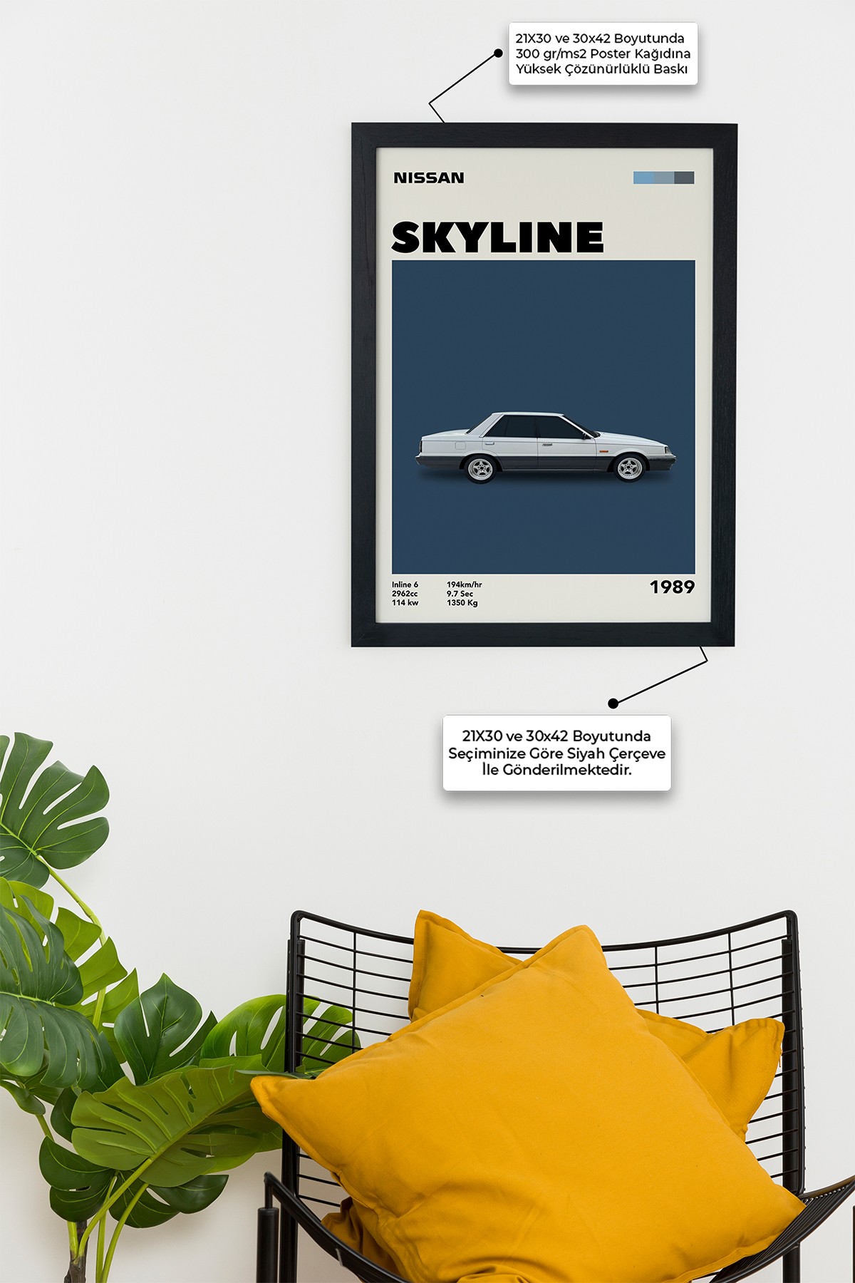 Nissan Skyline 1989 Car Serie Özel Tasarım Siyah Çerçeveli Tablo Poster