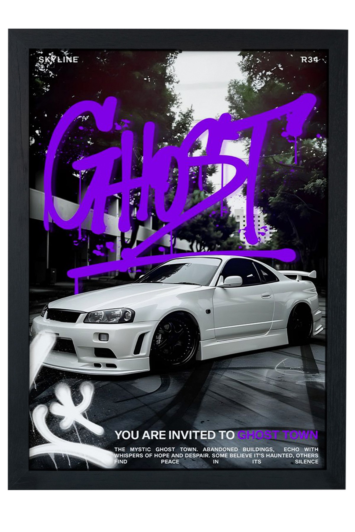 R34 Car Serie Özel Tasarım Siyah Çerçeveli Tablo Poster main variant image