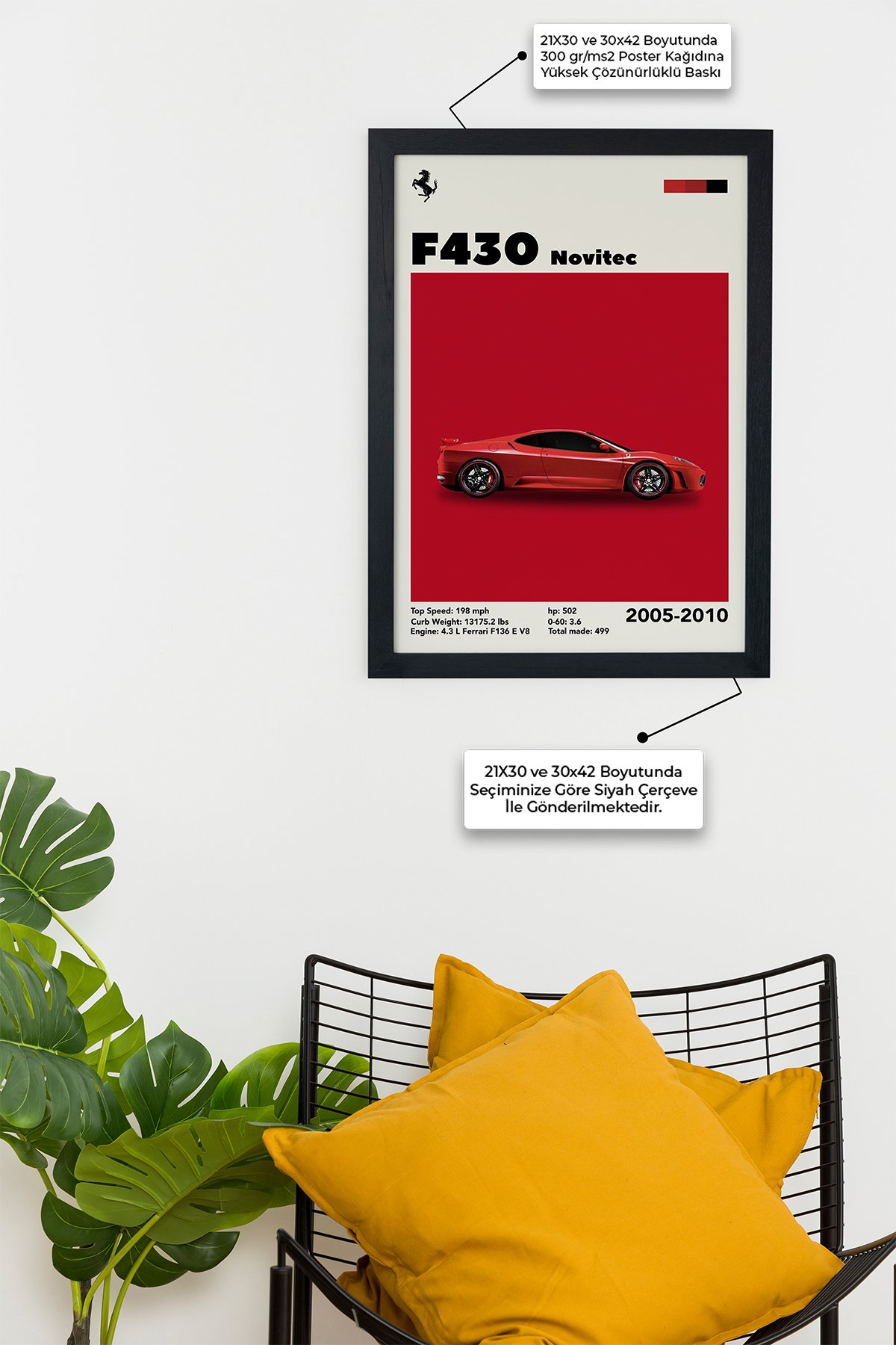 Ferrari F430 Novitec Car Serie Özel Tasarım Siyah Çerçeveli Tablo Poster