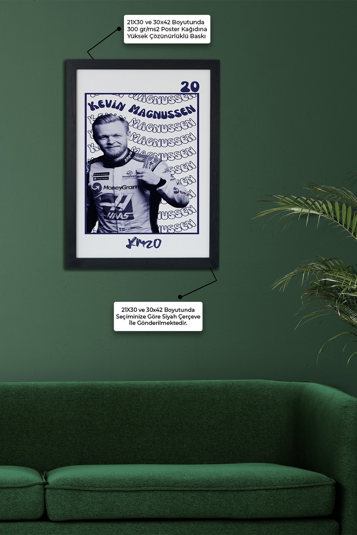 Kevin Magnussen F1 Pilotu Siyah Çerçeveli Poster Tablo