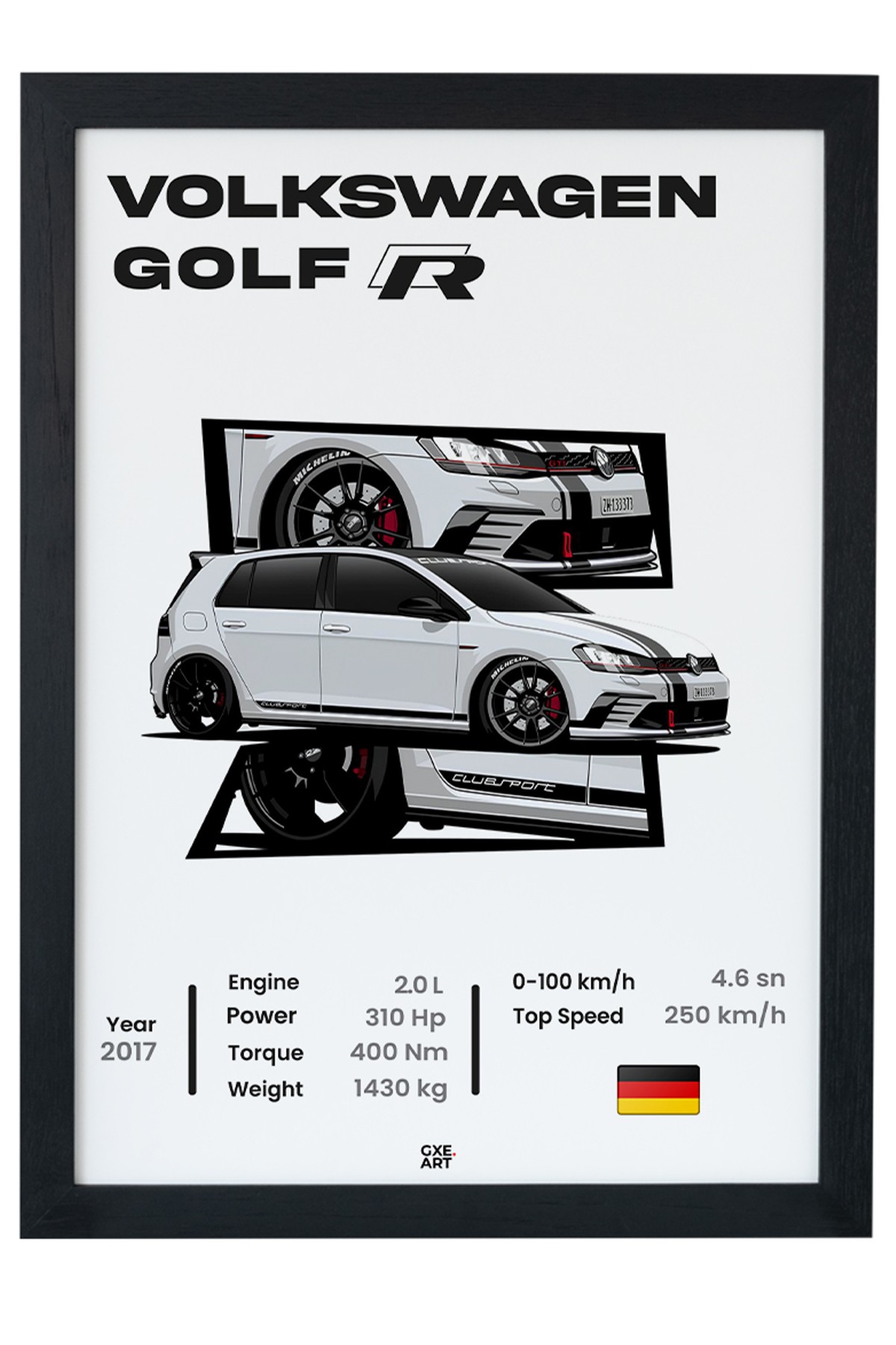 Volkswagen Golf R Siyah Çerçeveli Tablo Poster main variant image