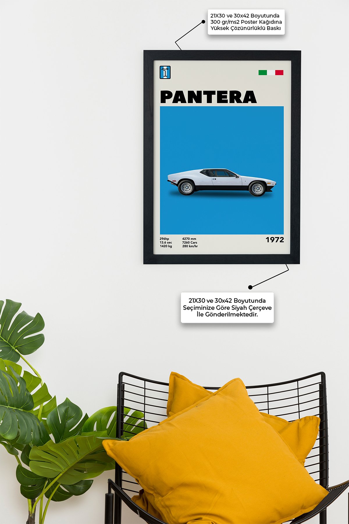 Pantera 1972 Car Serie Özel Tasarım Siyah Çerçeveli Tablo Poster