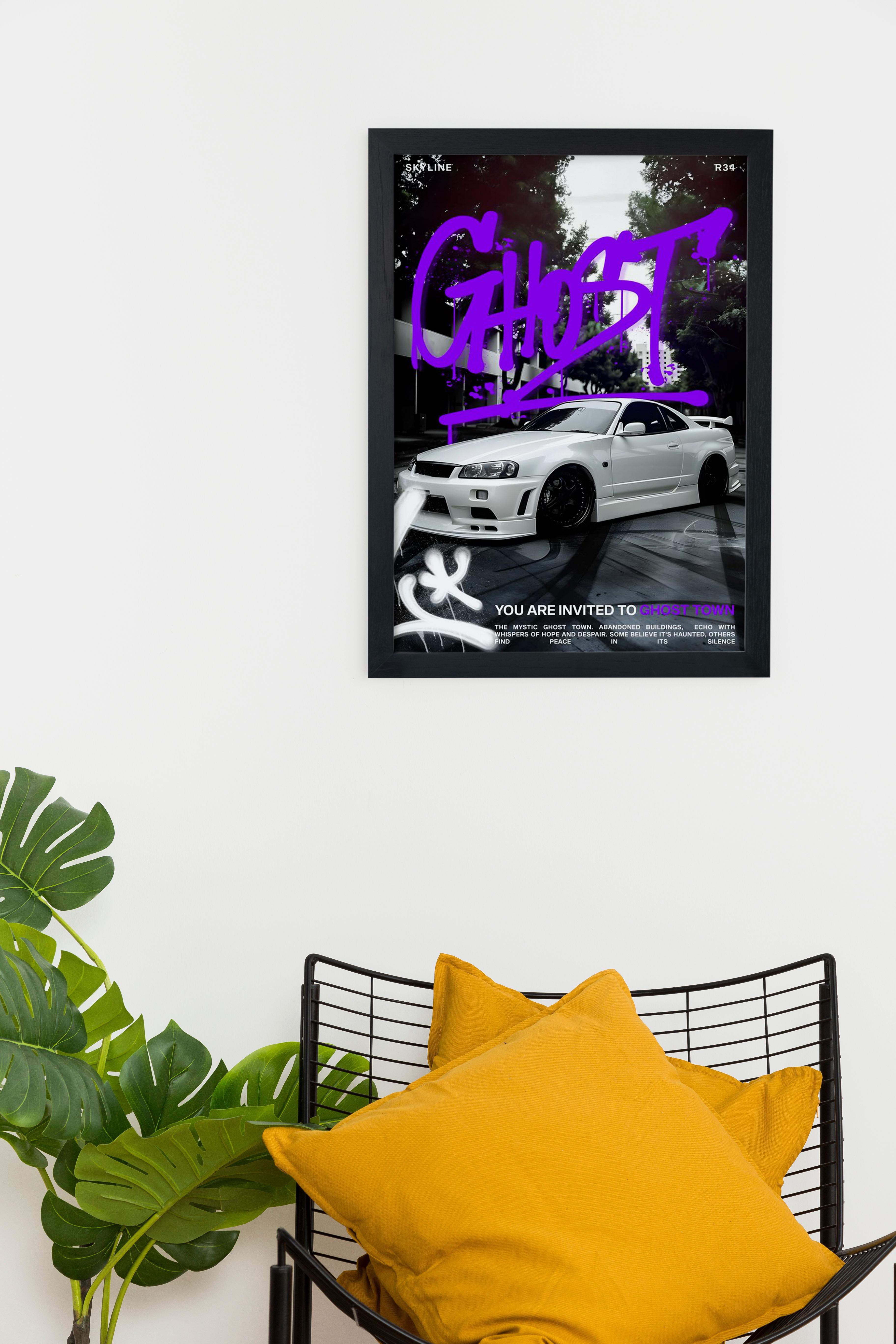 R34 Car Serie Özel Tasarım Siyah Çerçeveli Tablo Poster