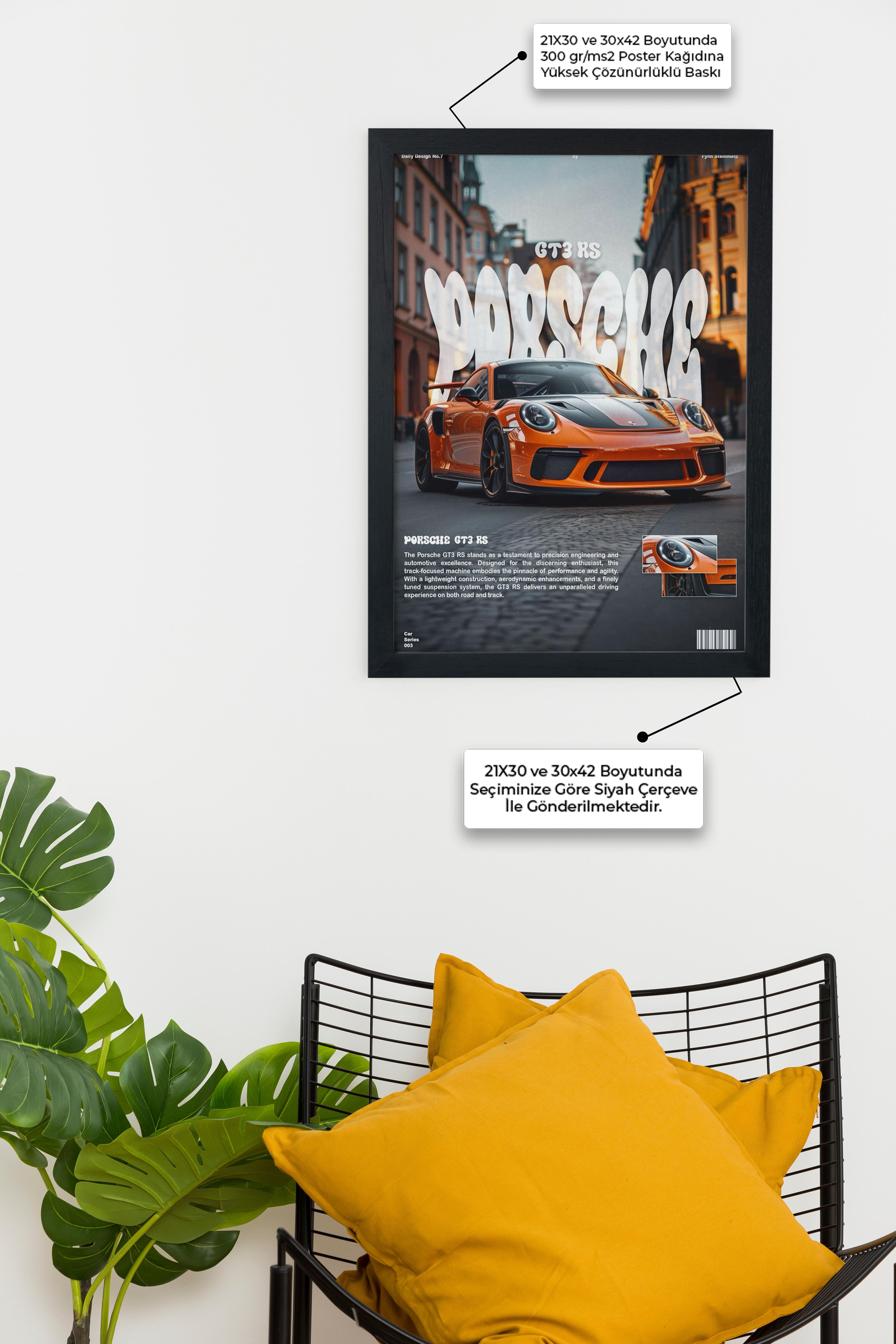 GT3 RS Car Serie Özel Tasarım Siyah Çerçeveli Tablo Poster